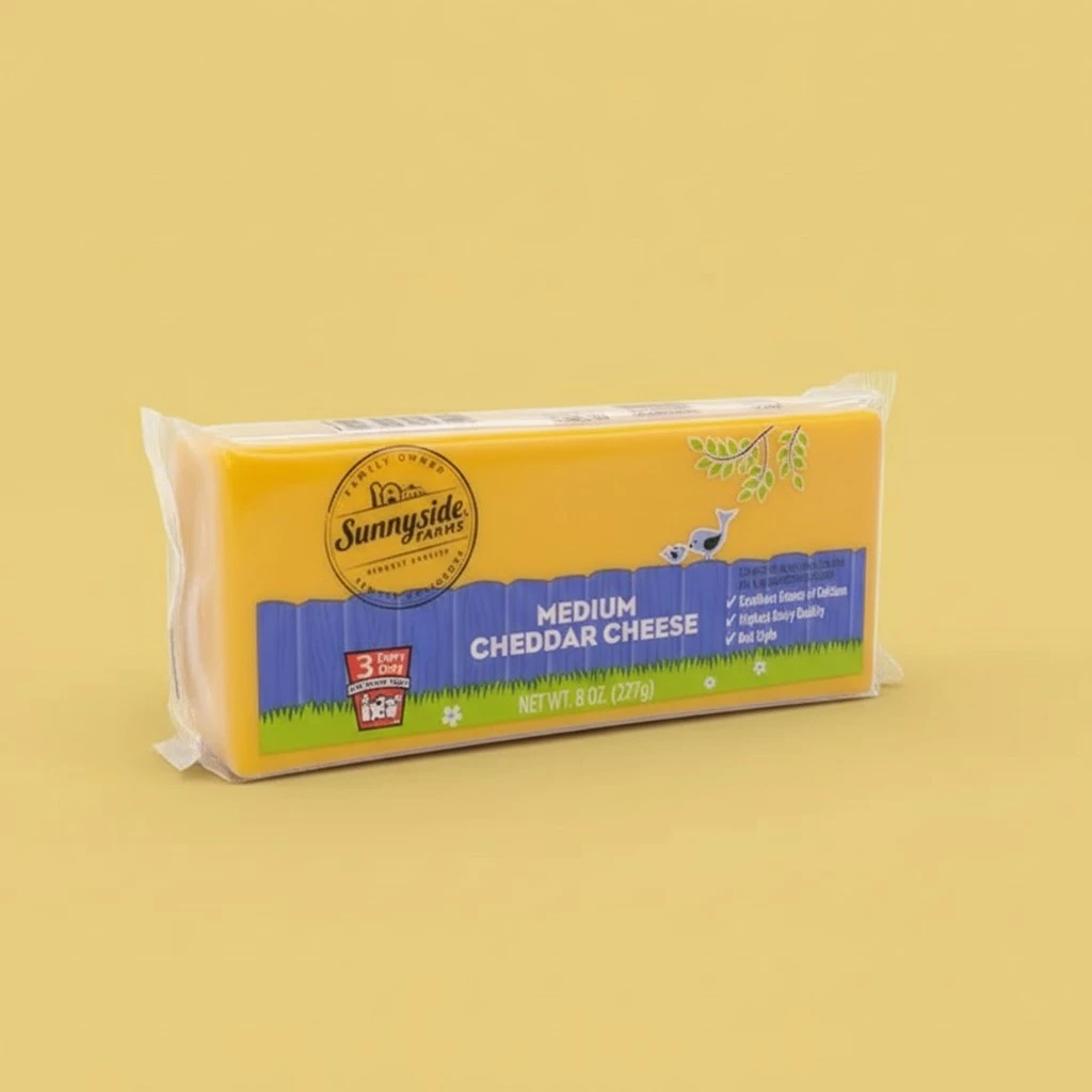 Sunnyside Farms, Deli Style Medium Cheddar Cheese Block, 8 Fl Oz