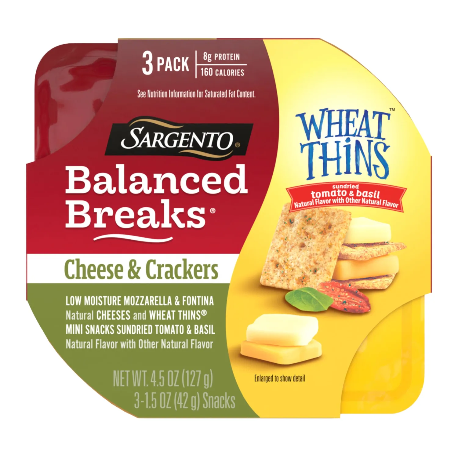 Sargento Balanced Breaks Cheese & Crackers, Natural Low Moisture Mozzarella & Fontina Cheese and WHEAT THINS Mini Snacks Sundried Tomato & Basil Natural Flavor With Other Natural Flavor Snack Kit, 3-Pack
