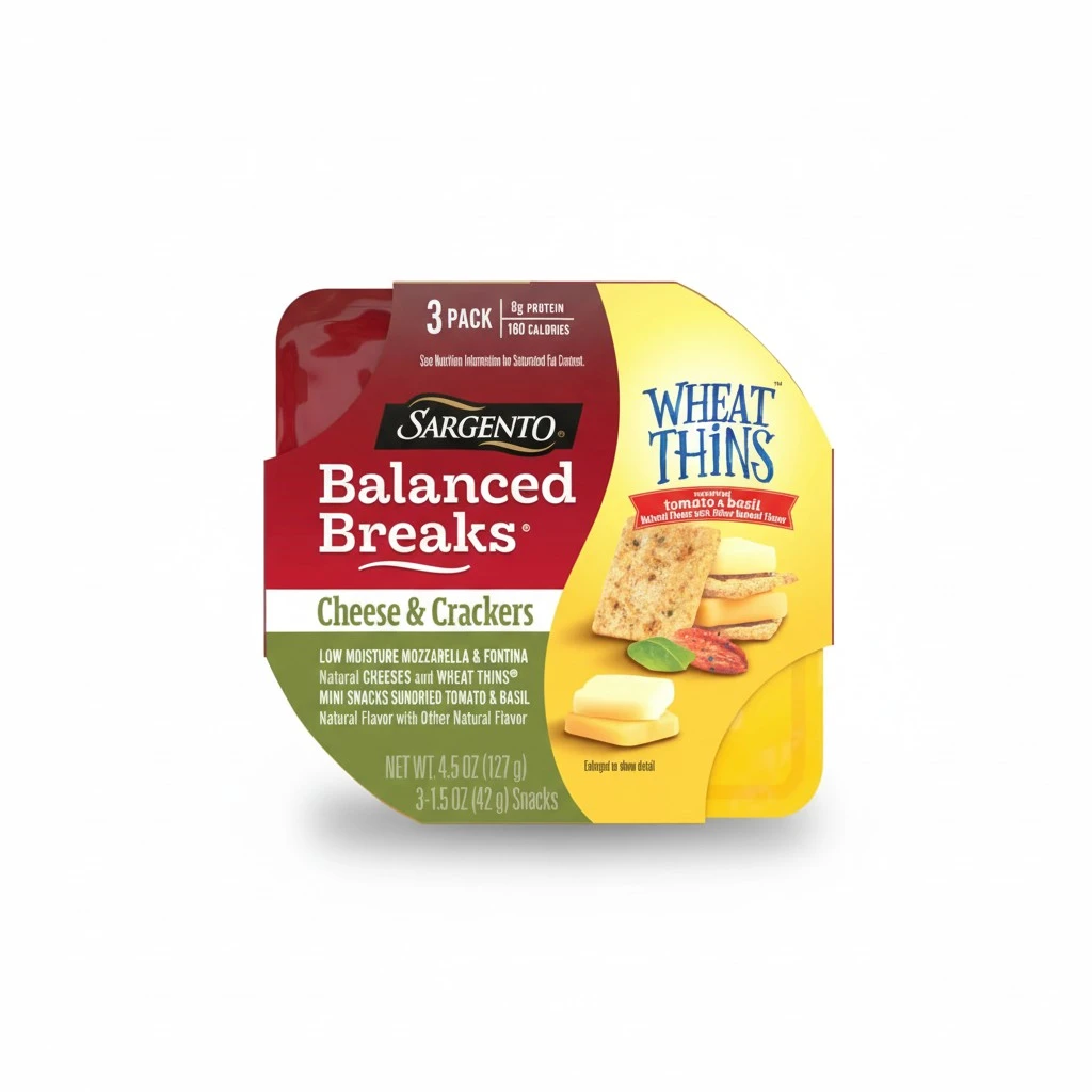 Sargento Balanced Breaks Cheese & Crackers, Natural Low Moisture Mozzarella & Fontina Cheese and WHEAT THINS Mini Snacks Sundried Tomato & Basil Natural Flavor With Other Natural Flavor Snack Kit, 3-Pack