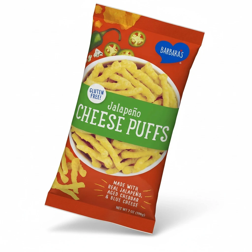 Barbara's Jalapeño Cheese Puffs, Gluten Free, Real Aged Cheese, 7 Oz Bag