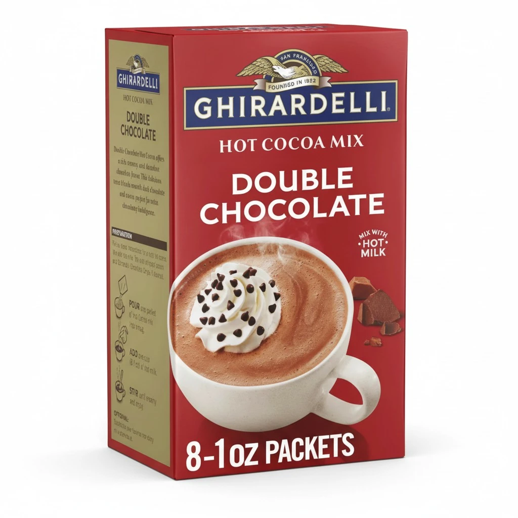 GHIRARDELLI Double Chocolate Hot Cocoa Mix, 8 Single-Serve Packets Rich and Decadent Hot Cocoa Made with Premium Chocolate