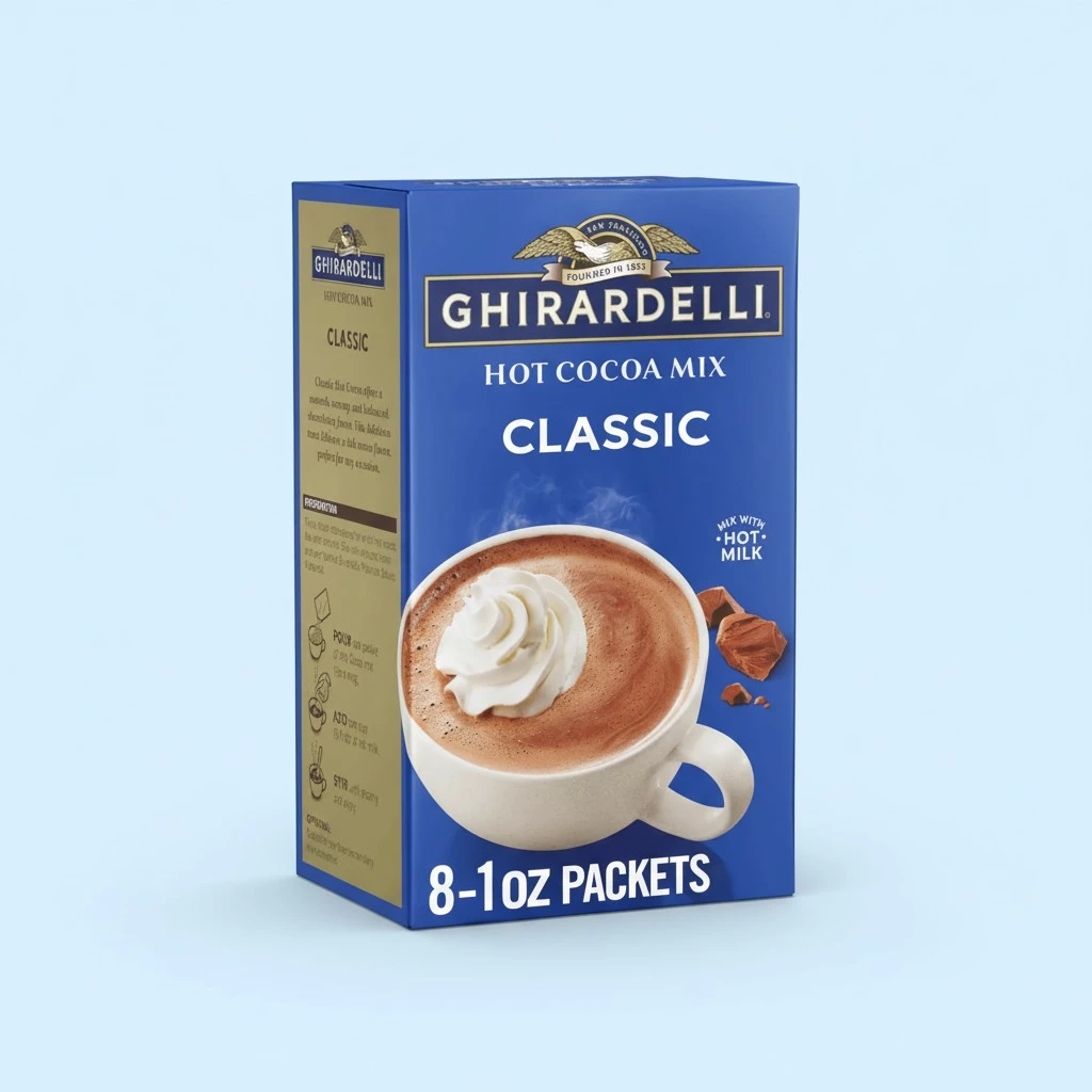 GHIRARDELLI Classic Hot Cocoa Mix – Rich and Creamy Premium Hot Chocolate Made with Premium Cocoa, 8 Single-Serve 1 oz Packets