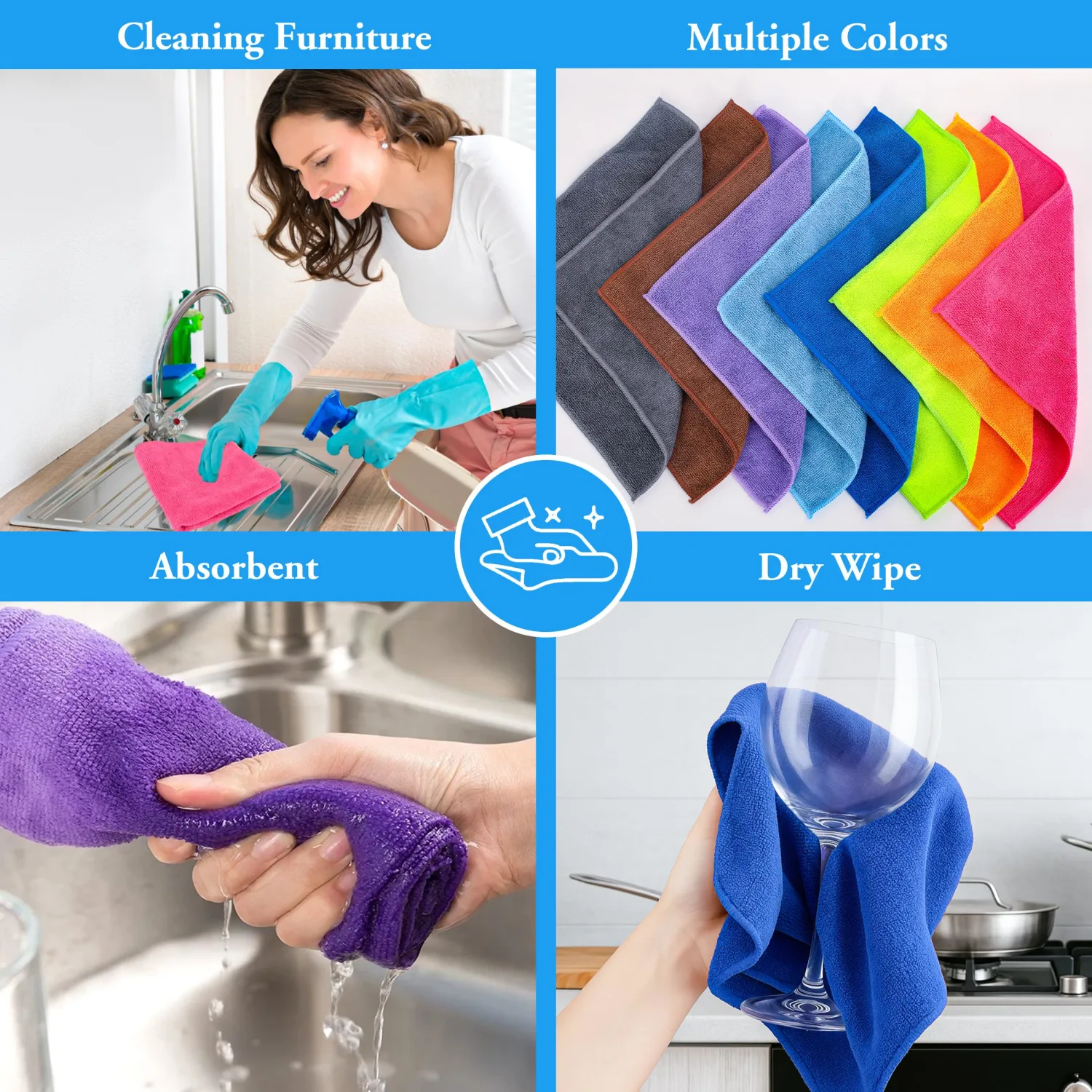 Microfiber Cleaning Cloths 16 Pack 8 Color Cleaning Rags for Housekeeping Home Kitchen Bathroom Car,11.5"X11.5" Soft Lint Free Wet and Dry Use Dusting Cleaning Supplies Towels