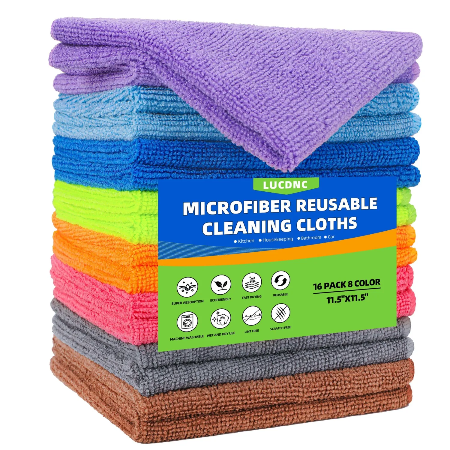 Microfiber Cleaning Cloths 16 Pack 8 Color Cleaning Rags for Housekeeping Home Kitchen Bathroom Car,11.5"X11.5" Soft Lint Free Wet and Dry Use Dusting Cleaning Supplies Towels