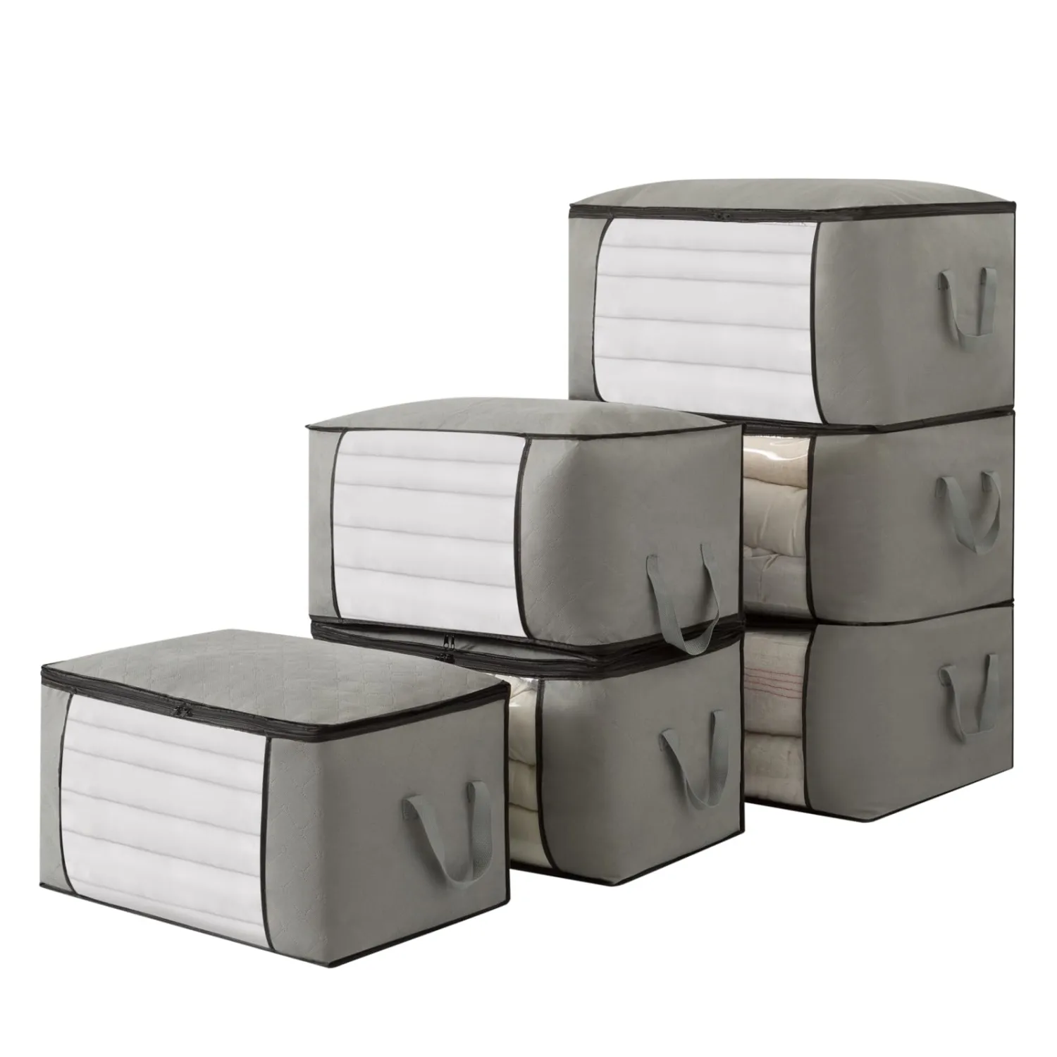 Large Storage Bags,Clothes Storage Bins Foldable Closet Organizers Storage Containers with Durable Handles Thick Fabric for Blanket Comforter Clothing Bedding grey, 90L(4Pick)