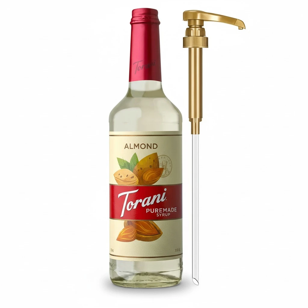 Torani Puremade Syrup, Almond Flavoring for Drinks, Glass Bottle with Pump Included, 25.4 Fl Oz