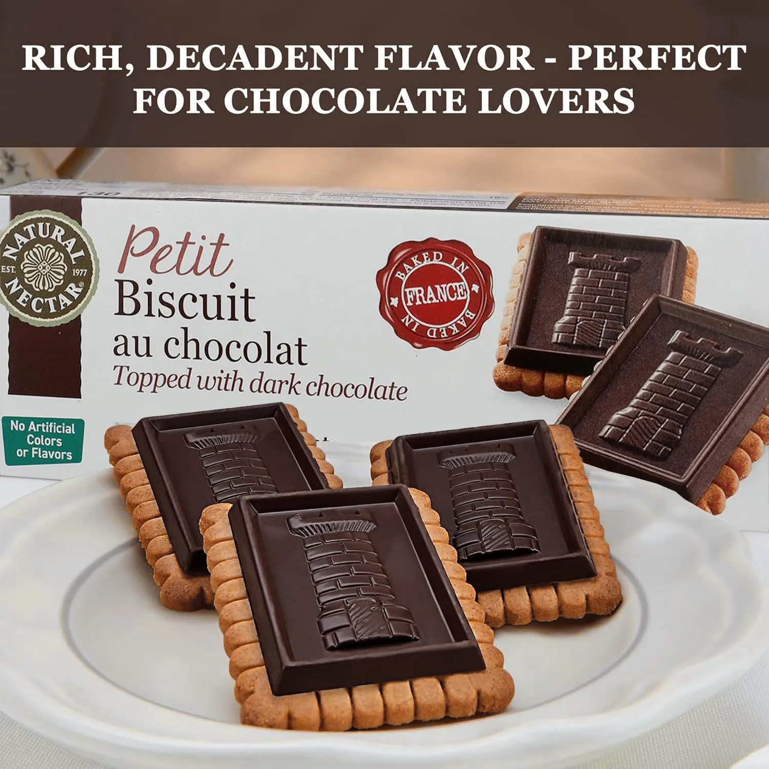 Natural Nectar Petit Biscuit Dark Chocolate 5.29 oz – Crisp European-Style Biscuits with Rich Dark Chocolate; Snack Cookies for Coffee, Tea & Dessert Treats