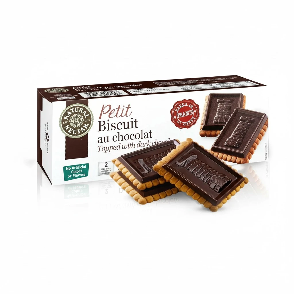 Natural Nectar Petit Biscuit Dark Chocolate 5.29 oz – Crisp European-Style Biscuits with Rich Dark Chocolate; Snack Cookies for Coffee, Tea & Dessert Treats