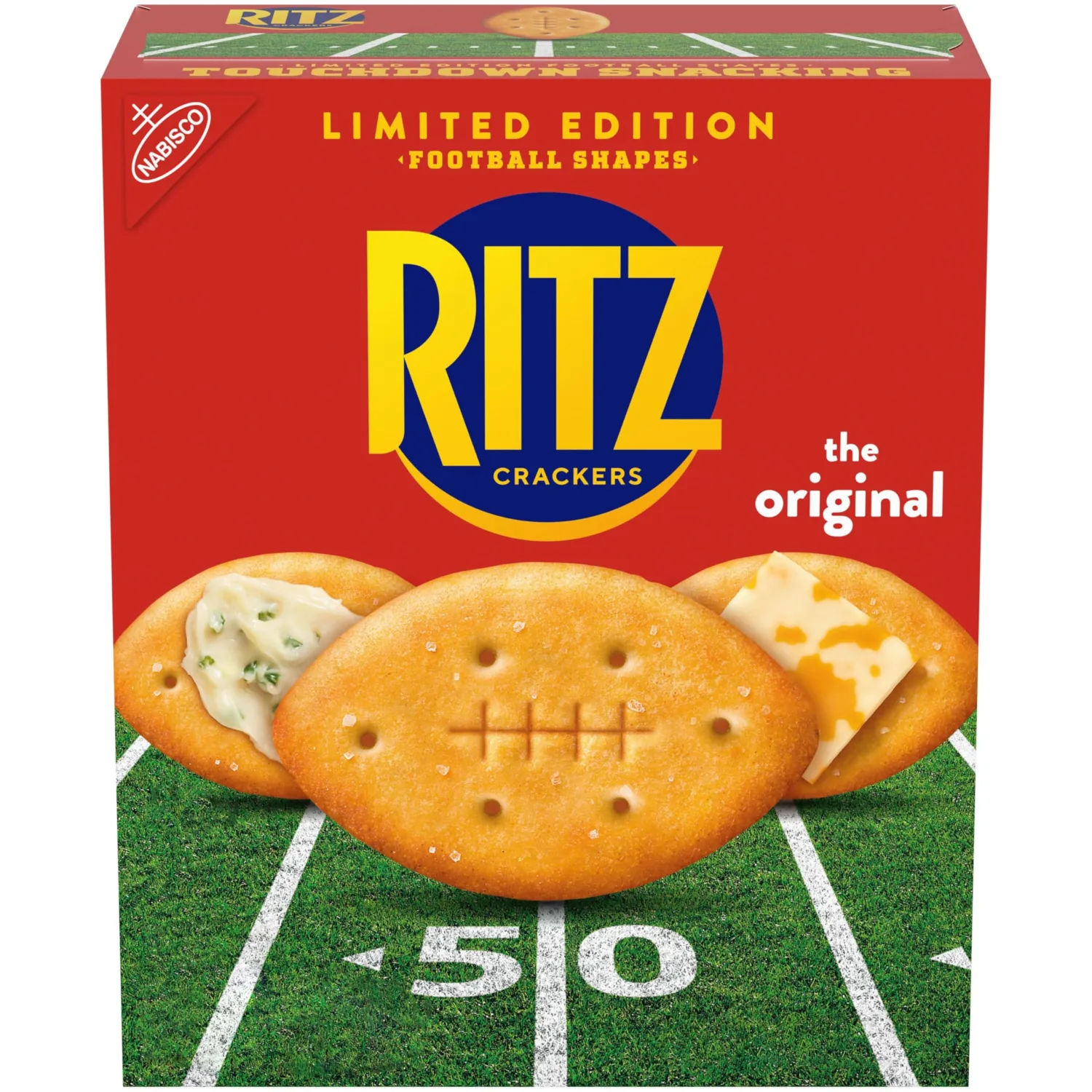 RITZ Football Shapes Original Crackers, Snacks for Kids and Adults, Party Snacks, Limited Edition, 12.3 oz