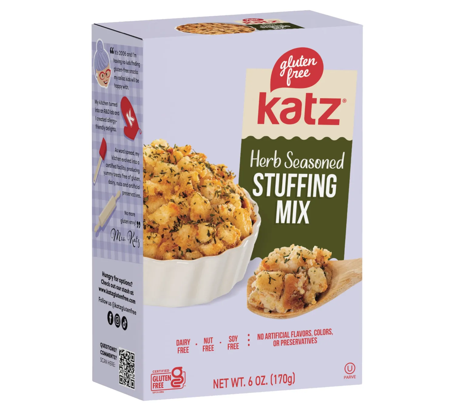 Katz Gluten Free Herb Seasoned Stuffing Mix Perfectly For All Your Holiday And Everyday Cooking Needs, With No Artificial Flavors, Colors, Or Preservatives - Dairy Free, Soy Free, Nut Free, Kosher 1-Pack (6 Oz)