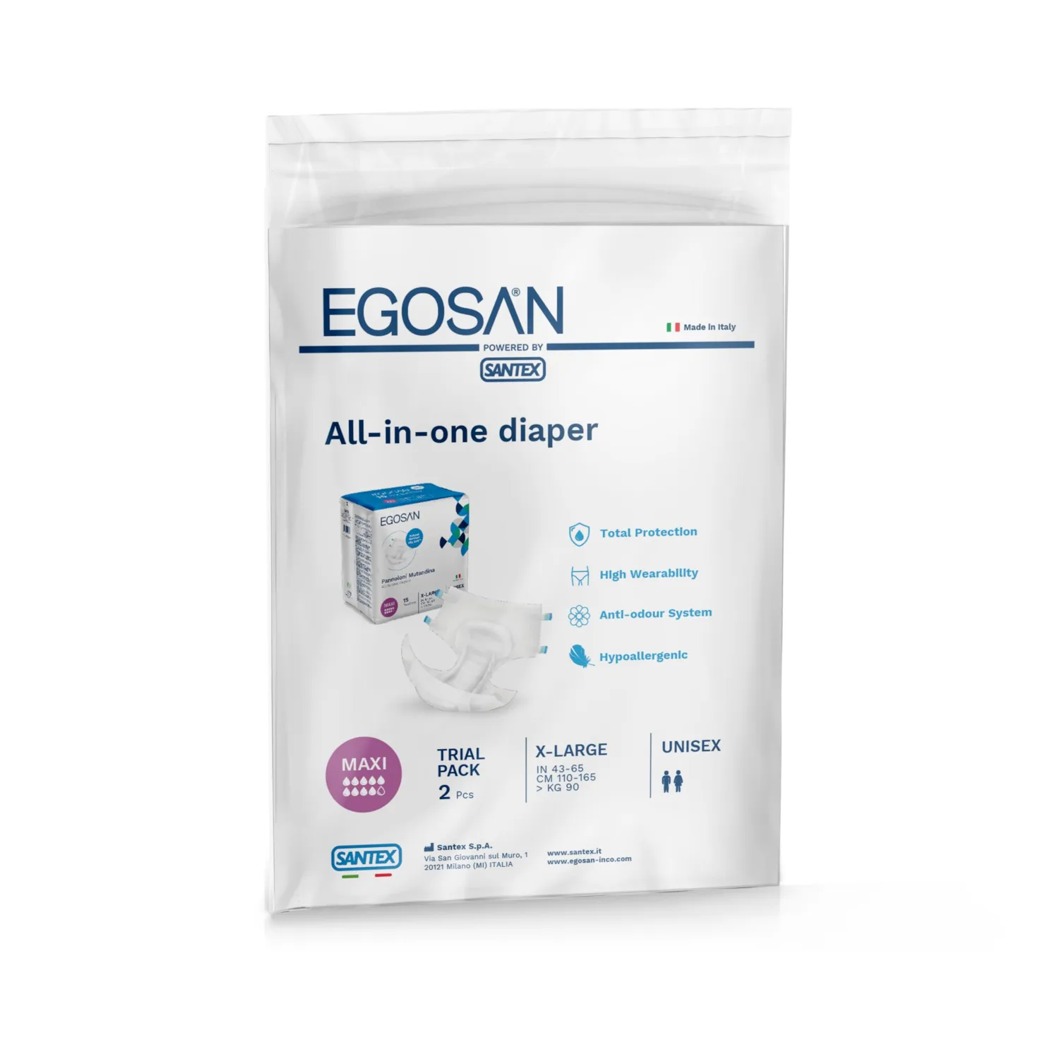 EGOSAN Maxi Incontinence Adult Diaper Brief Maximum Absorbency and Adjustable Tabs for Men and Women (Diapers, 2 Count (X-Large Sample))