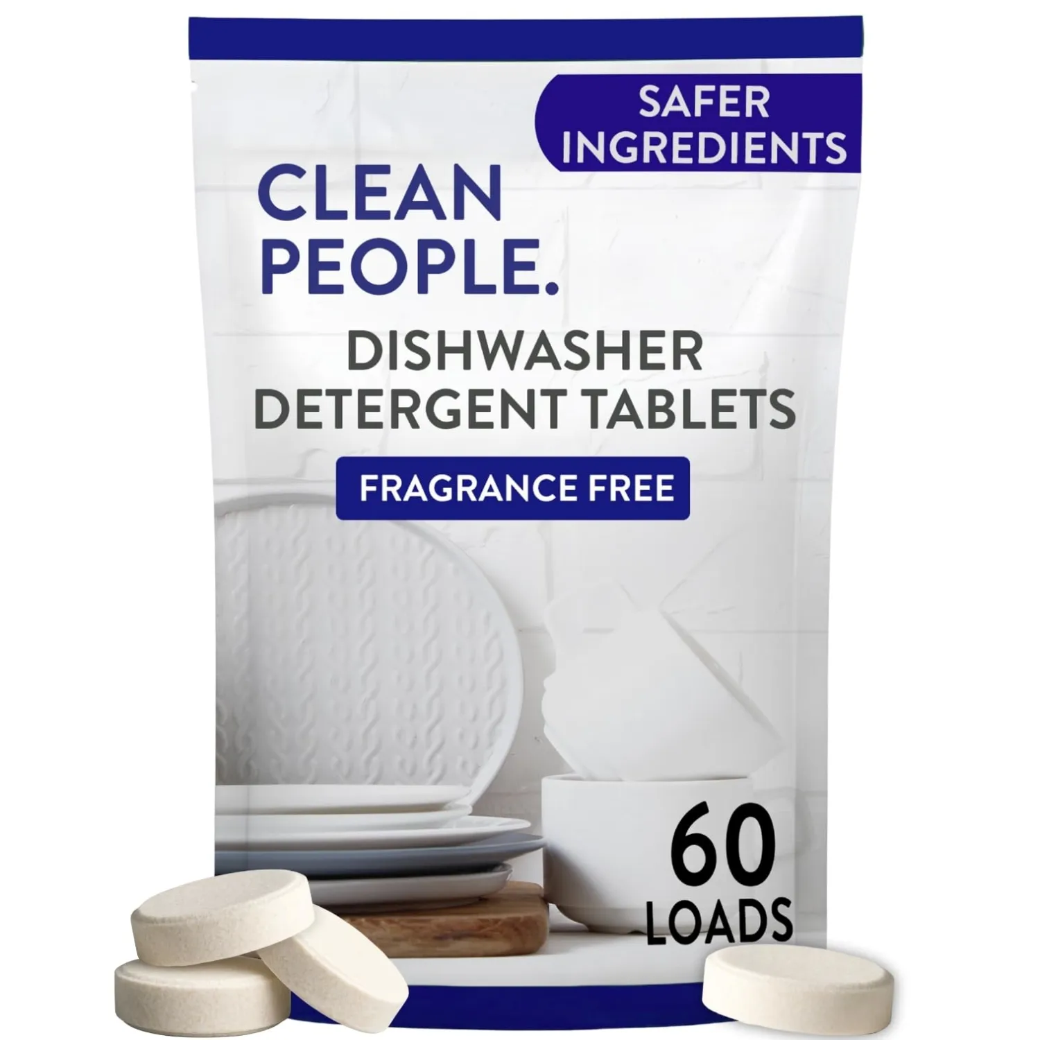 The Clean People Dishwasher Tablets - Cuts Grease & Rinses Sparkling Clean - Residue-Free - Phosphate Free Dishwashing Tablets (60 Count, Fragrance Free)