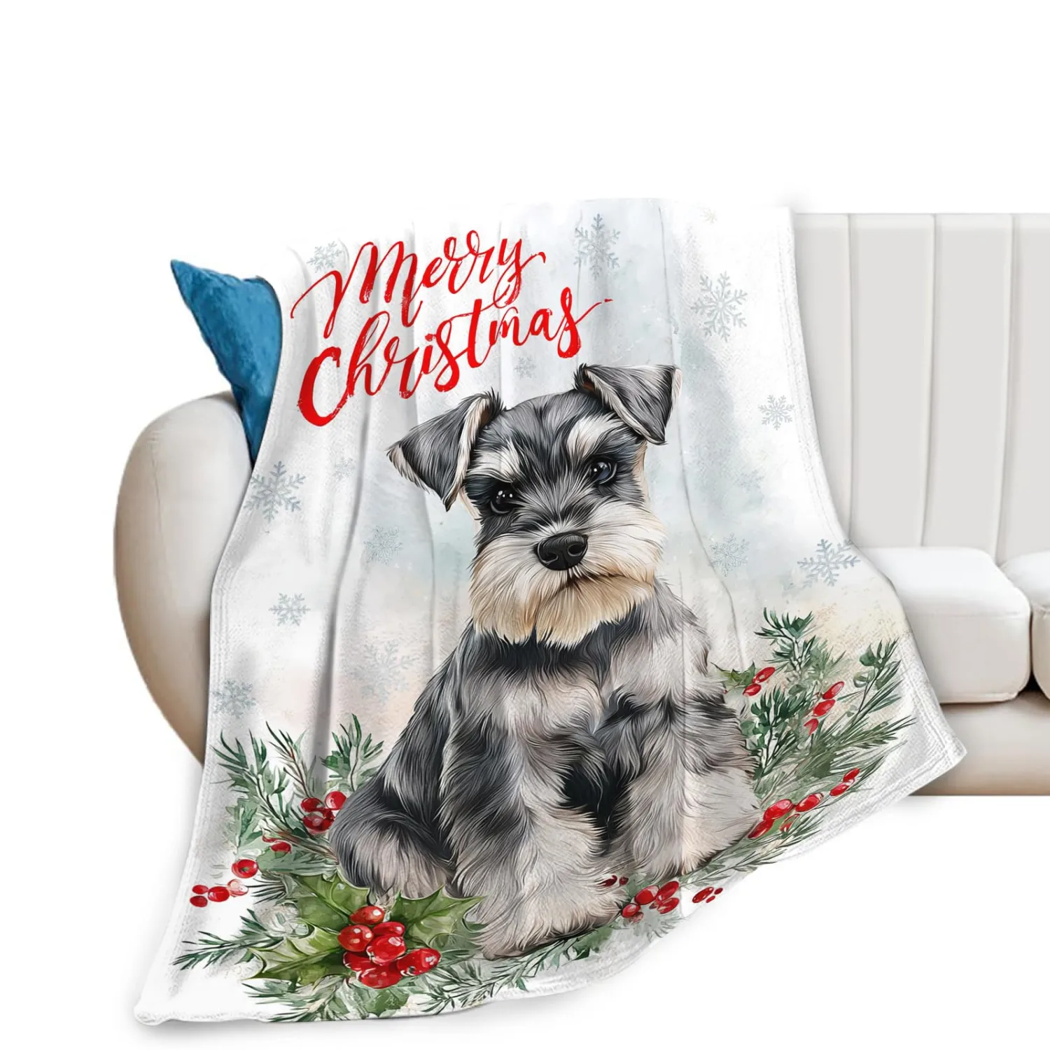 Christmas Schnauzer Blanket for Girls Women Boys Men Adults Kids Soft Cozy Fleece Dog Pet Print Throw Blankets Dog Lovers Gifts Warm Flannel Plush Lightweight Decor for Couch Bed Sofa 50"X40"