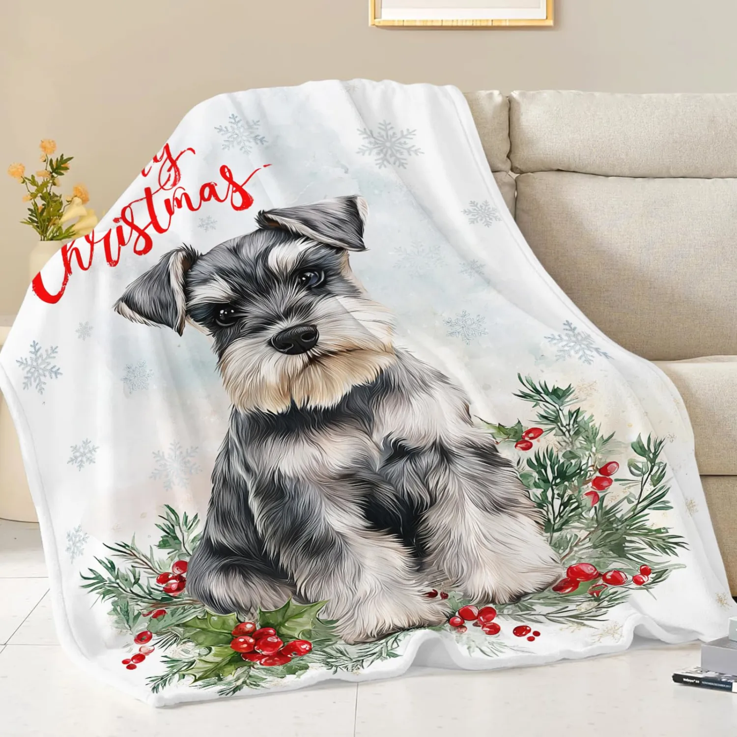 Christmas Schnauzer Blanket for Girls Women Boys Men Adults Kids Soft Cozy Fleece Dog Pet Print Throw Blankets Dog Lovers Gifts Warm Flannel Plush Lightweight Decor for Couch Bed Sofa 50"X40"