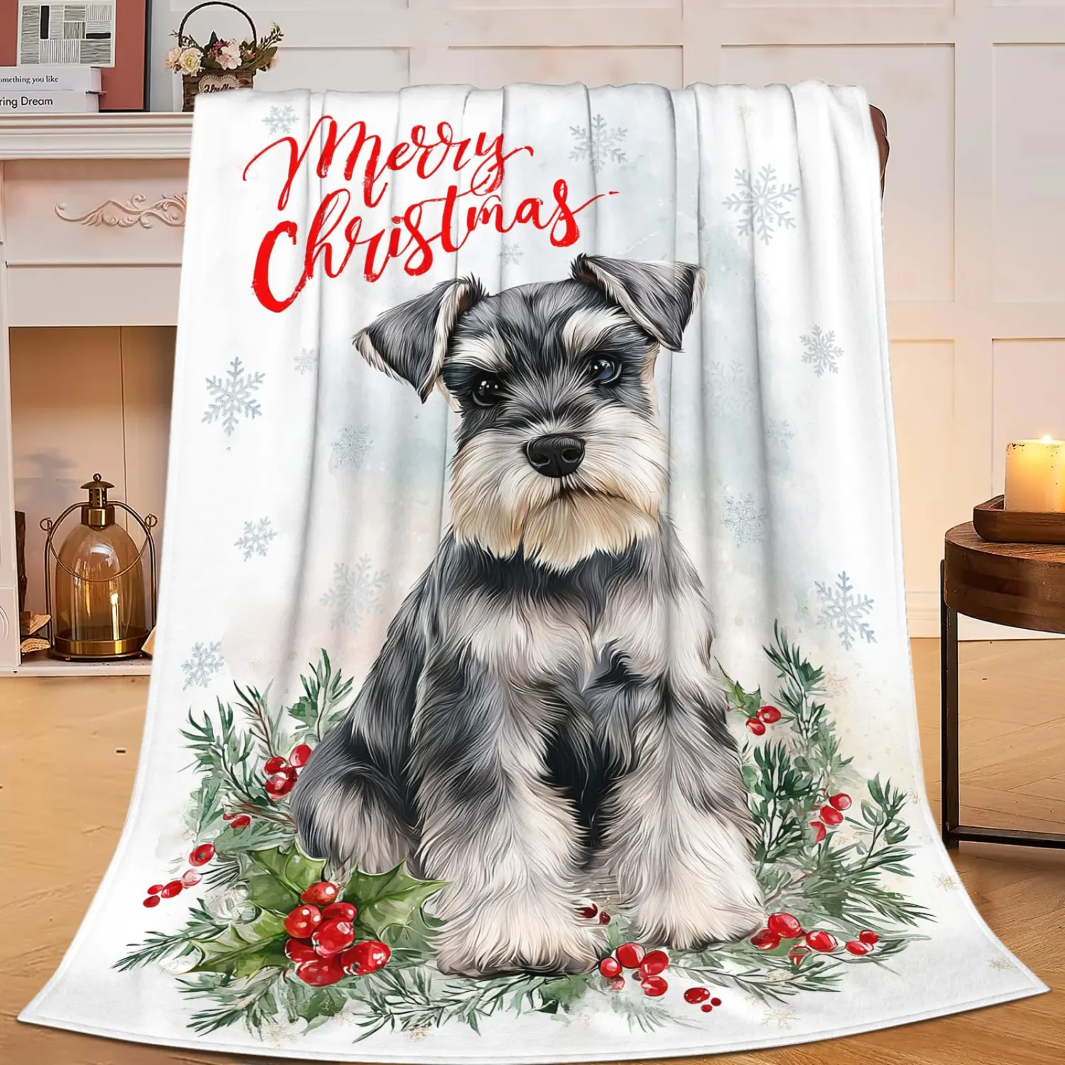Christmas Schnauzer Blanket for Girls Women Boys Men Adults Kids Soft Cozy Fleece Dog Pet Print Throw Blankets Dog Lovers Gifts Warm Flannel Plush Lightweight Decor for Couch Bed Sofa 50"X40"