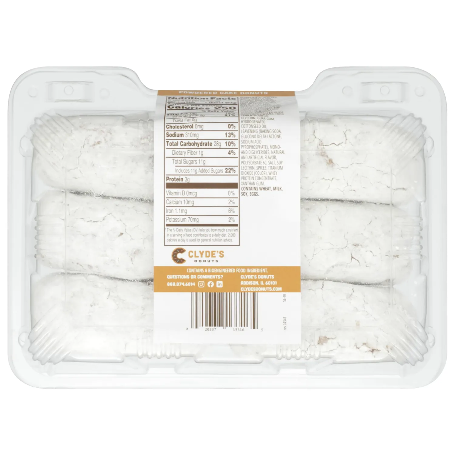 Clyde's Powdered Cake Donuts, Frozen, 6ct