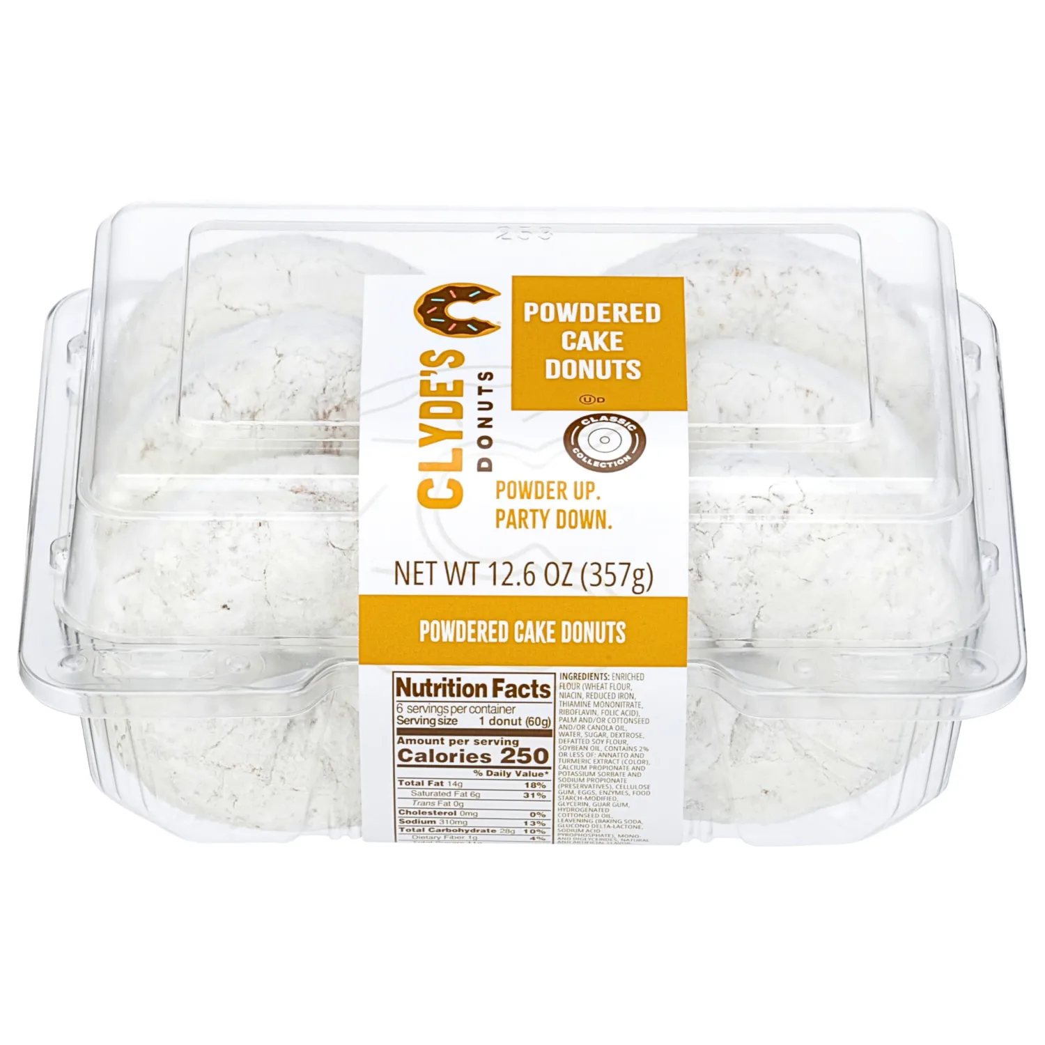 Clyde's Powdered Cake Donuts, Frozen, 6ct