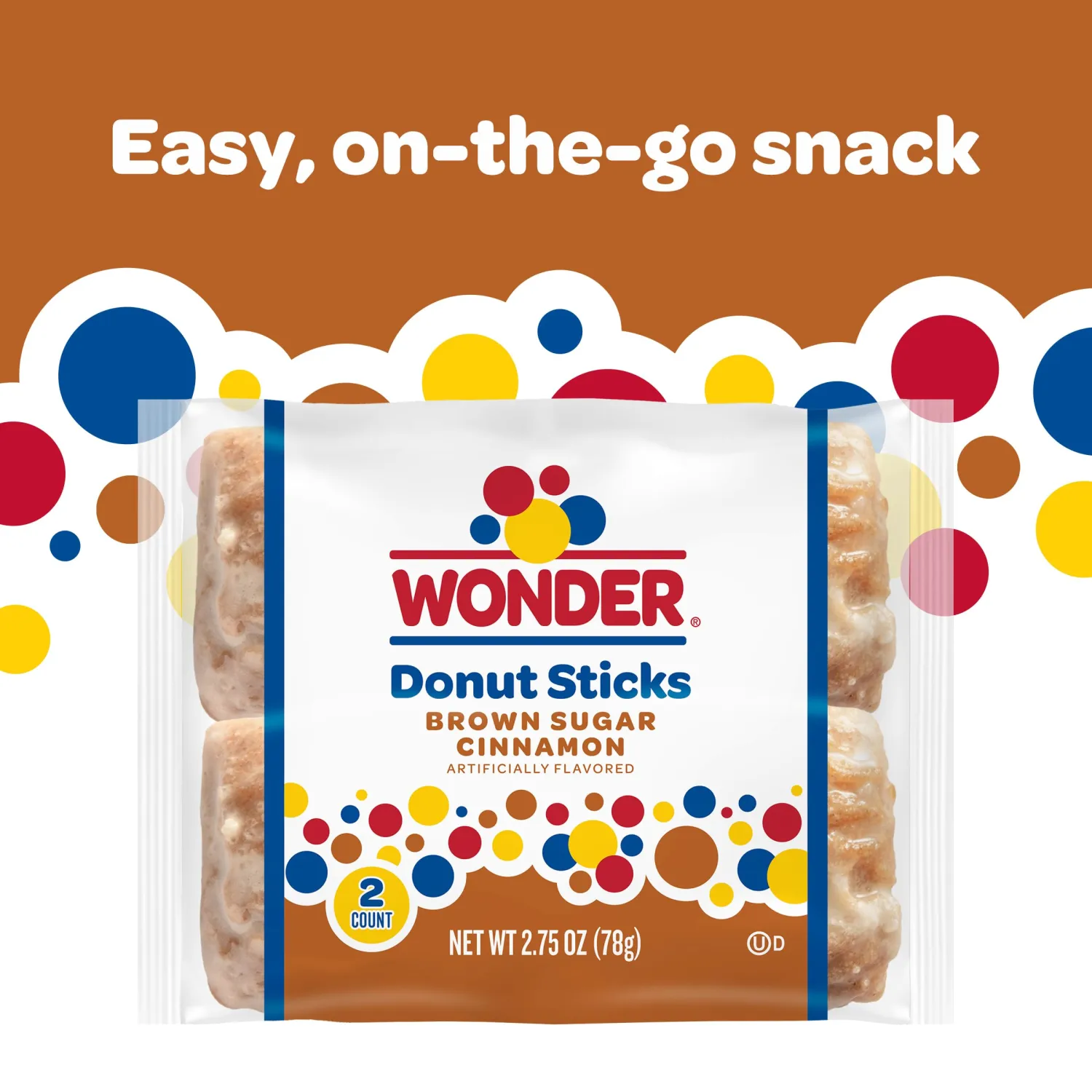 Wonder Brown Sugar Cinnamon Flavored Donut Sticks, Portable & Sharable Donut Sticks, 2 Count