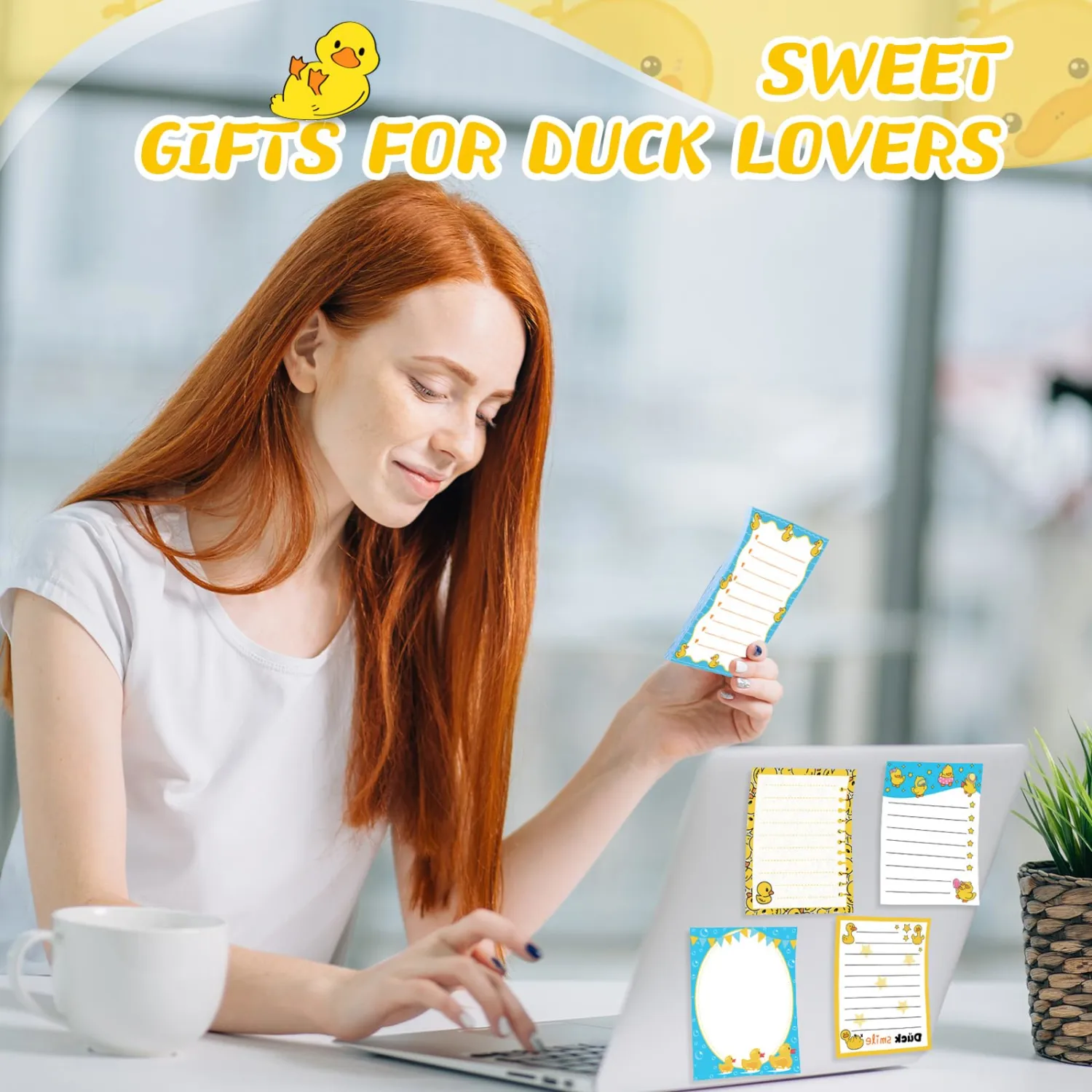 24 Pcs Duck Sticky Notes with Pens Themed Party Favors Gifts Cute Notepad Memo Notes Pads Black Ink Ballpoint Pen for Duck Lover Christmas Gifts Office Supplies
