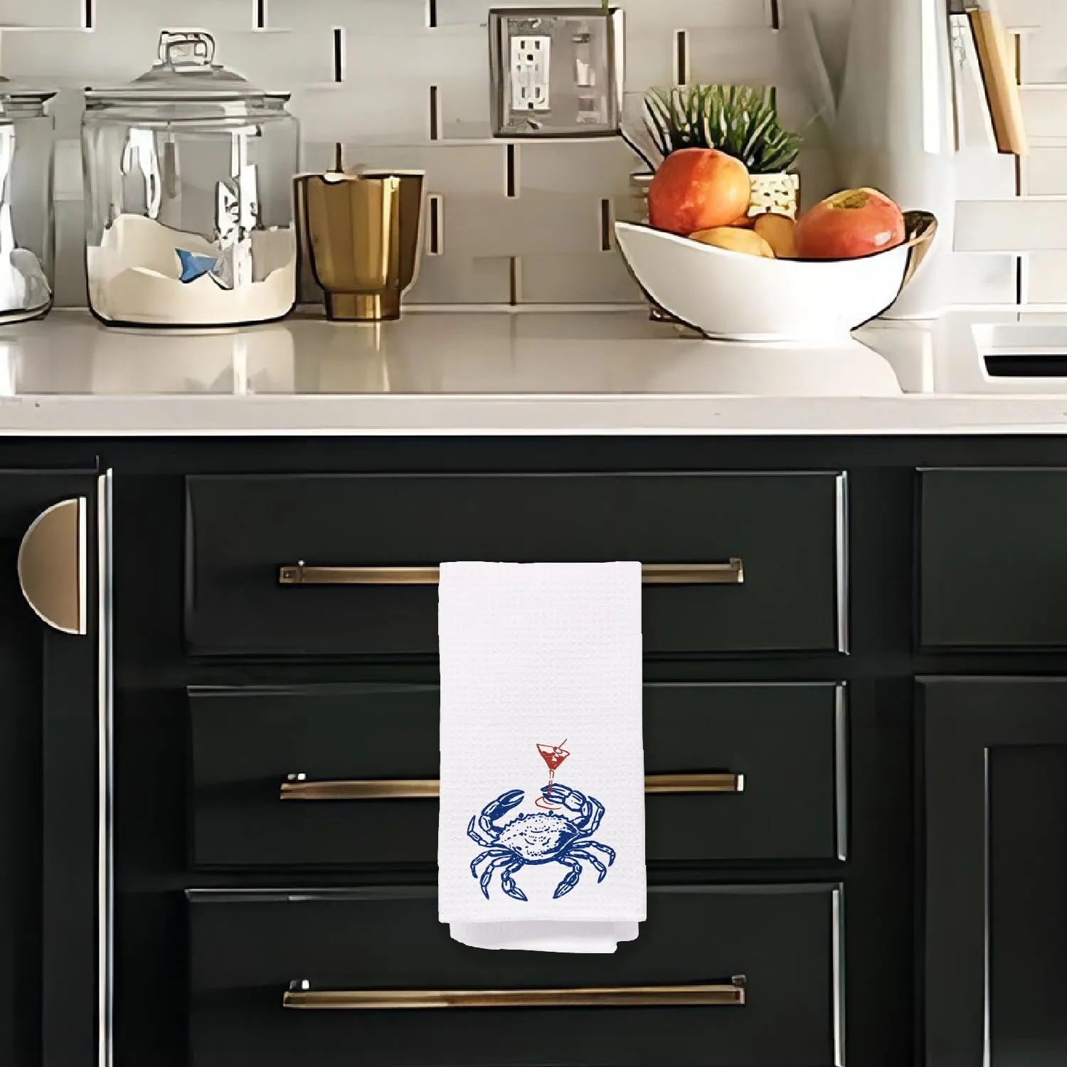 Crab Decor Towels, Crab Party Decorations Dish Tea Towels for Kitchen, Coastal Beach Nautical Hand Towels for Bathroom, 16x24 Inch