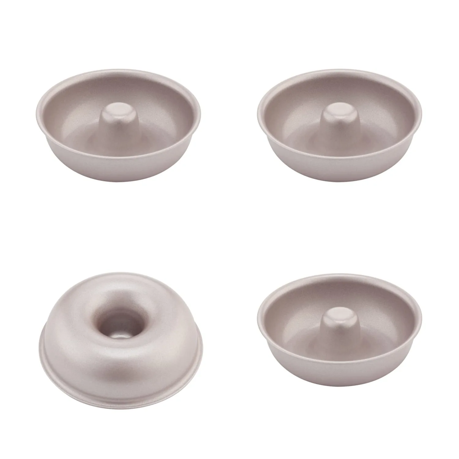 CHEFMADE Mini Donut Cake Pan Set, 3-Inch 4Pcs Non-Stick Ring Doughnut Bakeware for Oven and Instant Pot Baking (Champagne Gold)