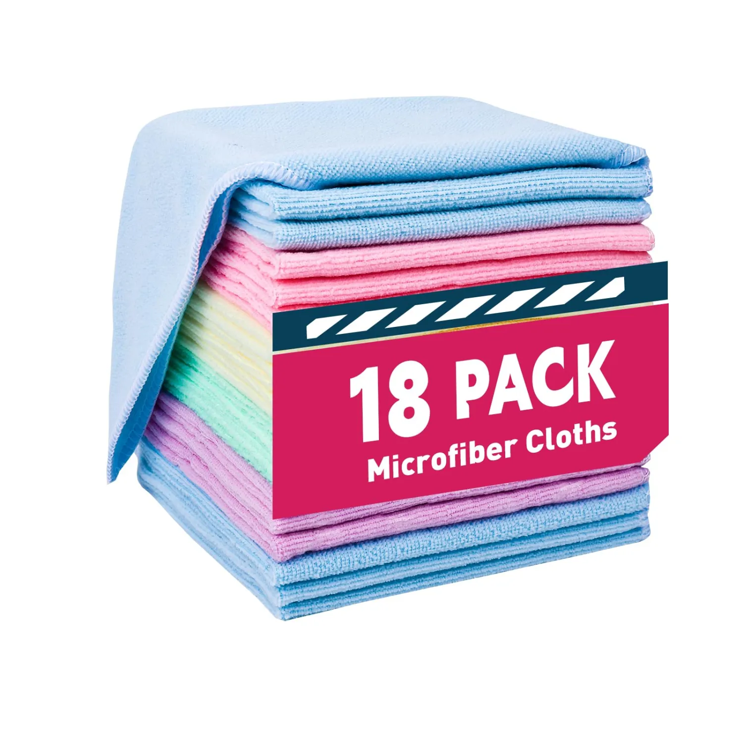Microfiber Cleaning Cloths-18 Pack, Cleaning Rags, Microfiber Towels for Cars, Home 5 Colors Assorted (12x12 inches)