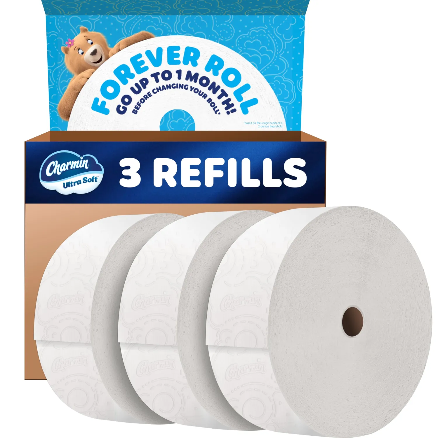 Charmin Toilet Paper Ultra Soft, 3 Forever Rolls Refill Rolls, 2-ply Bath Tissue, 3 Rolls