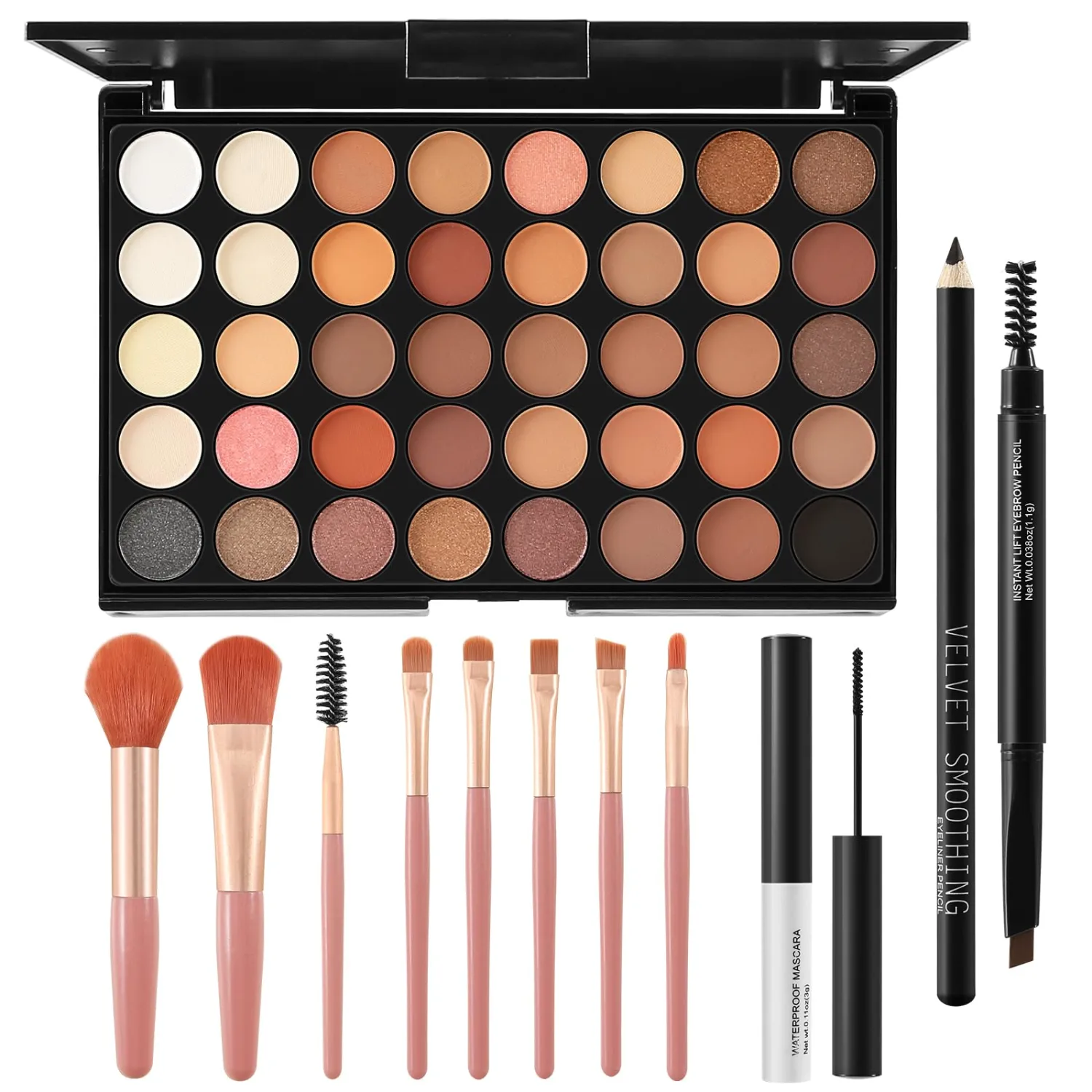 All In On Makeup Eye Set Cosmetics Kit for Teens and Adults, Includes Eyeshadow, Make Up Brushes, Mascara, Eyebrow Pencil, Eyeliner