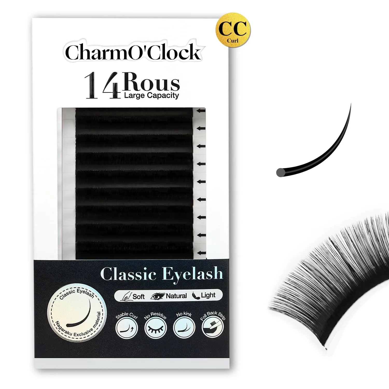 CharmO'clock Lash Extensions Cashmere Lashes CC Curl 0.03mm 14mm Single Length Dramatic Look Lash Trays Super Matte Black Individual Eyelash Extensions For Professional Use(CC 0.03 14mm)