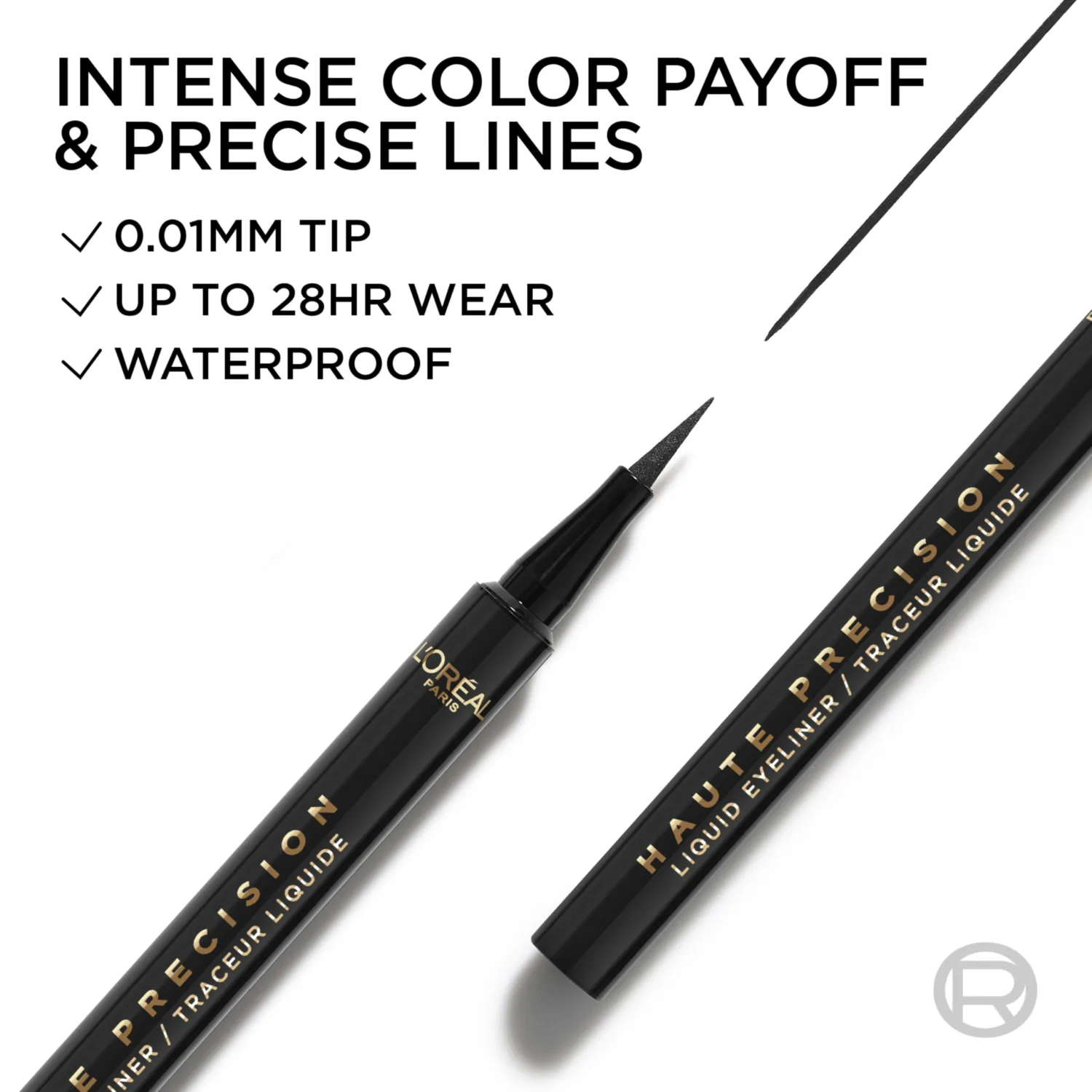 L'Oreal Paris Haute Precision Waterproof Liquid Eyeliner, Smudge-Proof Eye Liner with Micro-Tip, for up to 28HR Eye Makeup Wear, 010 Black Silk