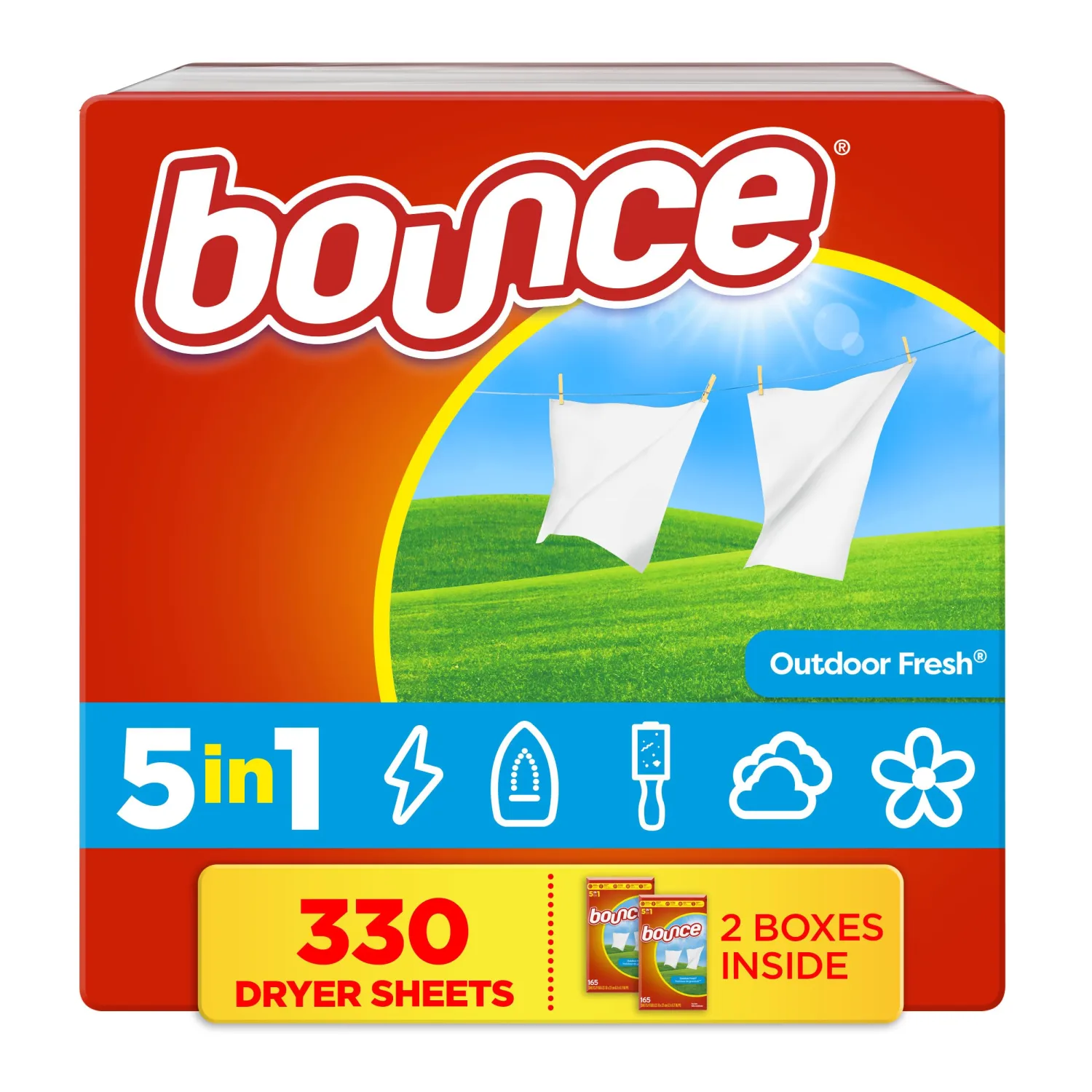 Bounce Dryer Sheets, 330 count, Outdoor Fresh Scent, Fabric Softener Sheets, Reduces Static, Softens and Fights Wrinkles