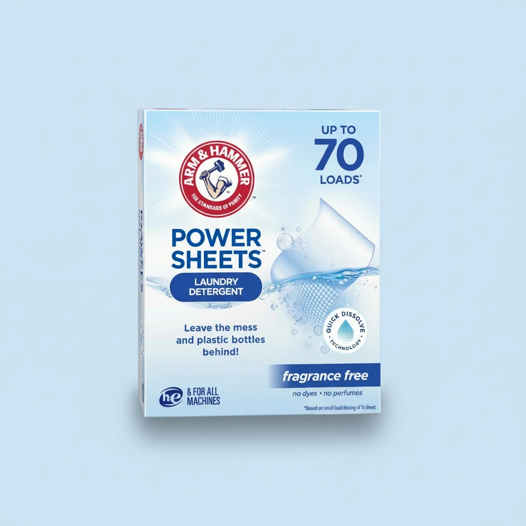 ARM & HAMMER Power Sheets Laundry Detergent, Fragrance Free, No Dyes or Perfumes, Lightweight and Travel-Friendly, 35 Count, Up to 70 Small Loads
