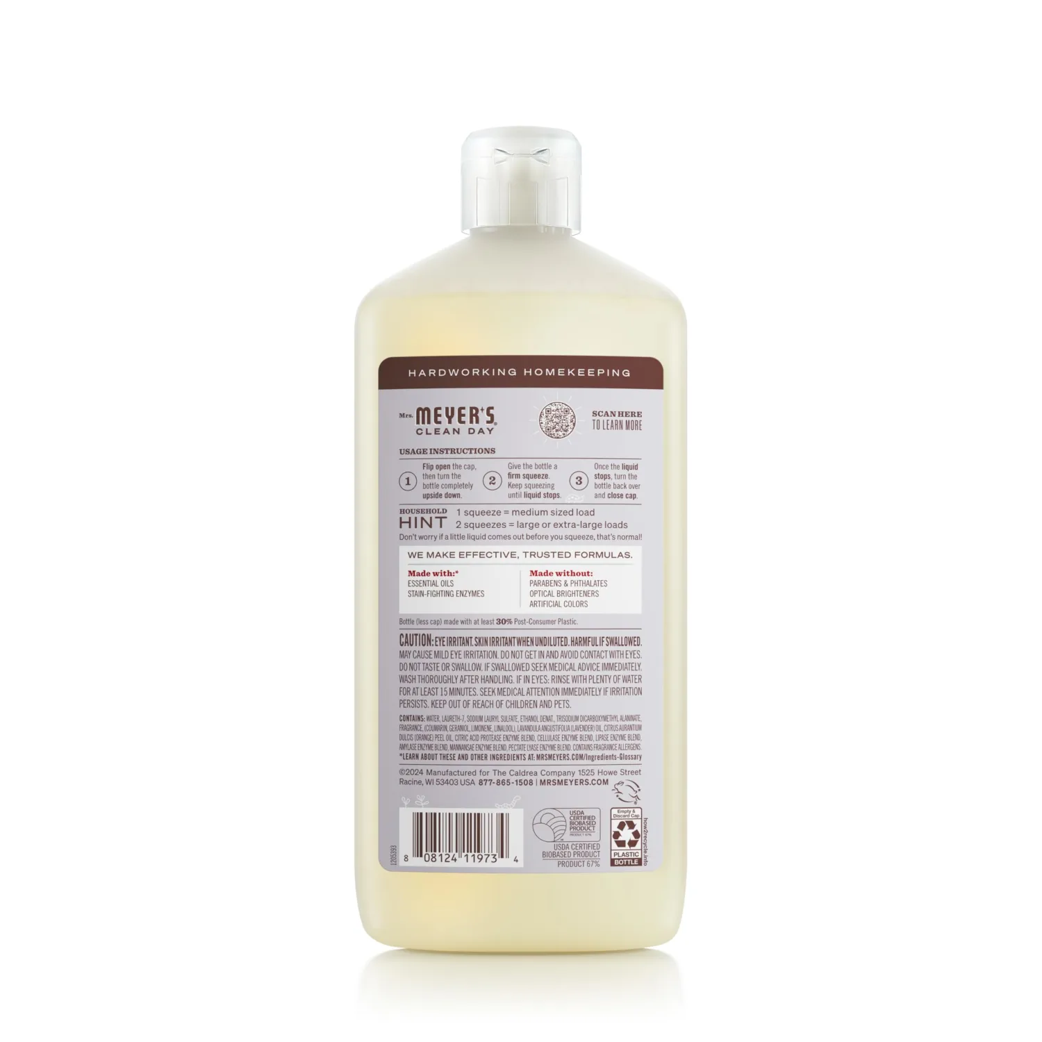 MRS. MEYER'S CLEAN DAY Ultra Concentrated Laundry Detergent, Lavender Scent, 24.3 fl oz