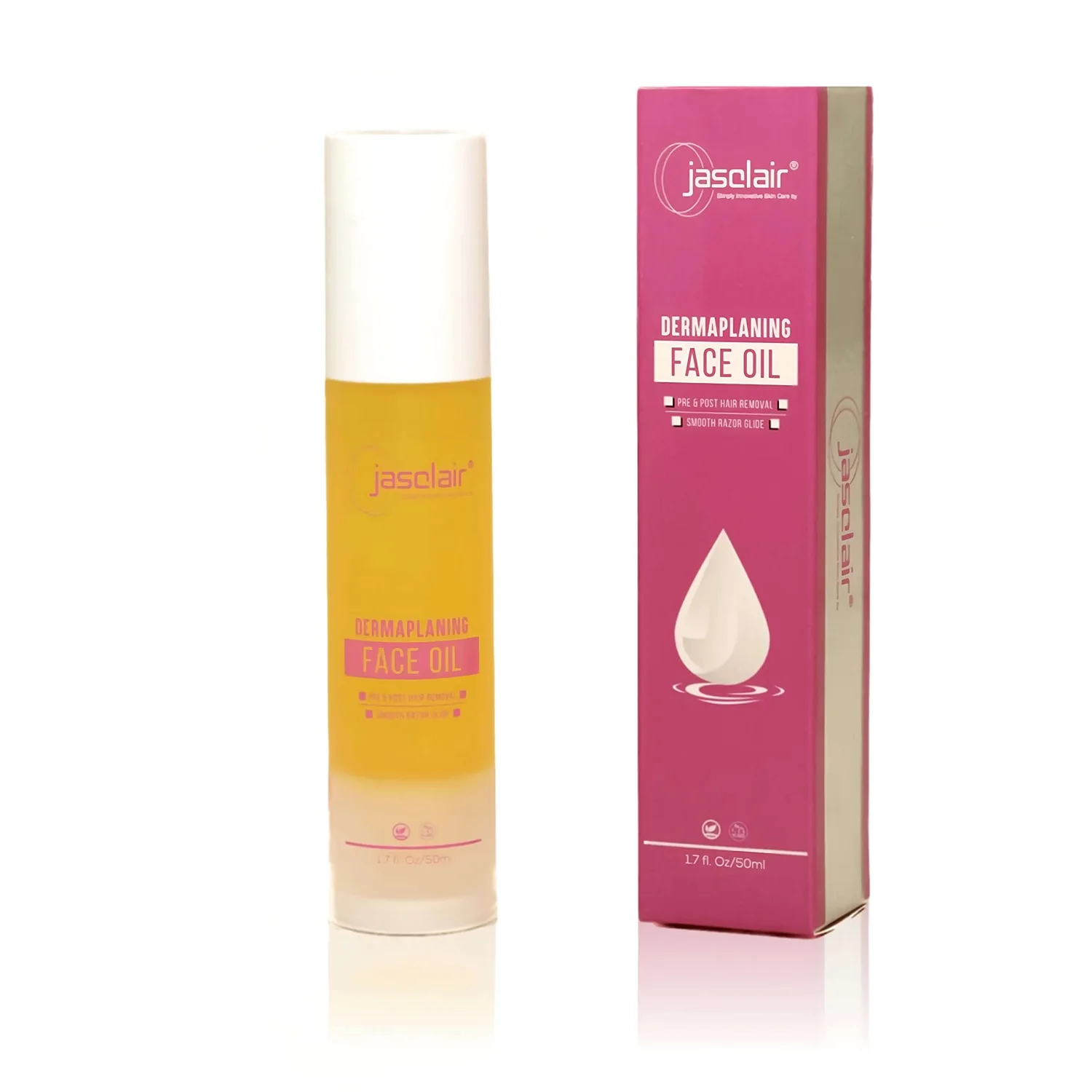 Jasclair Dermaplaning Oil for Women (1.7 Fl Oz) | Pre & Post Shave Oil for Smooth Glide & Skin Protection | Use with Dermaplane Razor for Peach Fuzz | Unscented & Natural