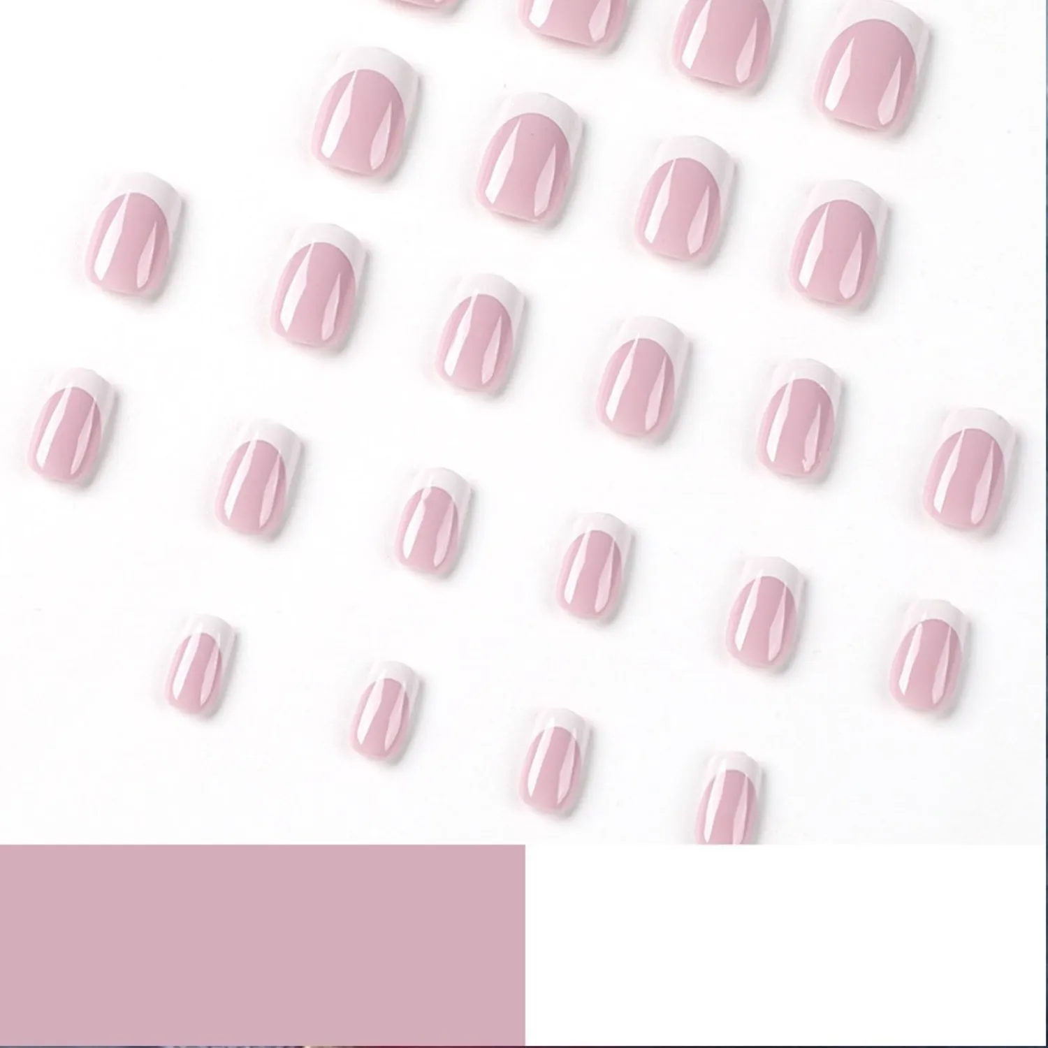 Spring Press on Nails Short Fake Nails White French Tip Nails Press ons Square Glue on Nails Glossy False Nails Nude Acrylic Nails Daily Wear Simple Stick on Nails for Women 24Pcs