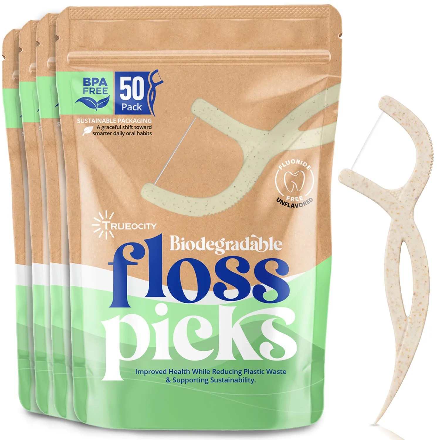 Biodegradable Floss Picks, Natural & Organic Floss Picks, Eco-Friendly Tooth Flossers, Perfect for Adults, Sustainable Oral Care, Fresh Breath, Eco-Conscious Solution (200 Units)