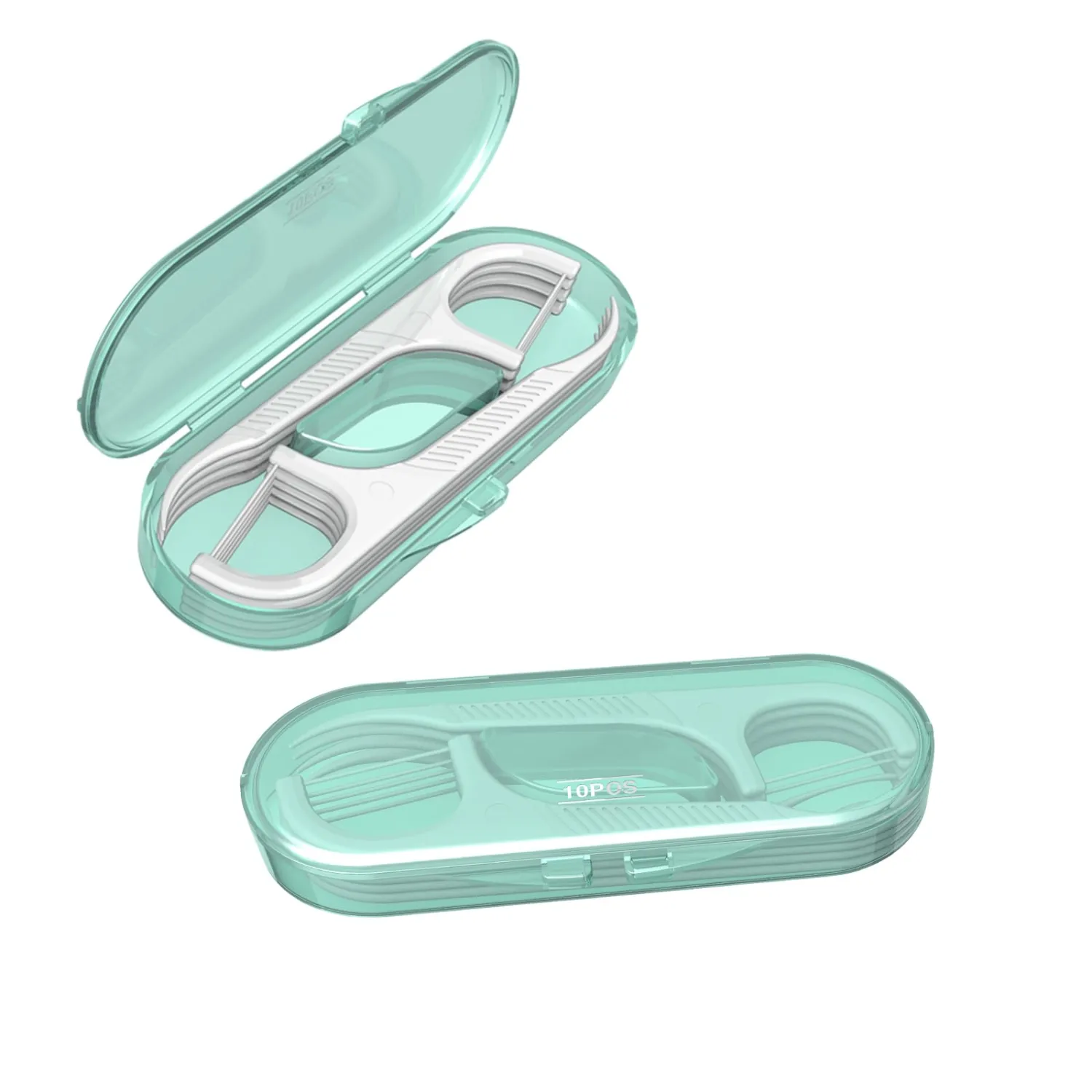 Dental Flossers 2Pcs Green Mini Portable Case,Refillable Toothpicks Dispenser,Storage 10 Count Floss Picks Organizer,Perfect for Your Purse Or Gym Bag for On-The-Go Flossing