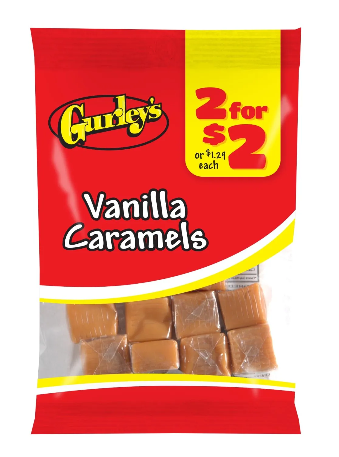 Gurley's Vanilla Caramels, Creamy Soft Caramel Candy, Rich Flavor (Pack of 12)