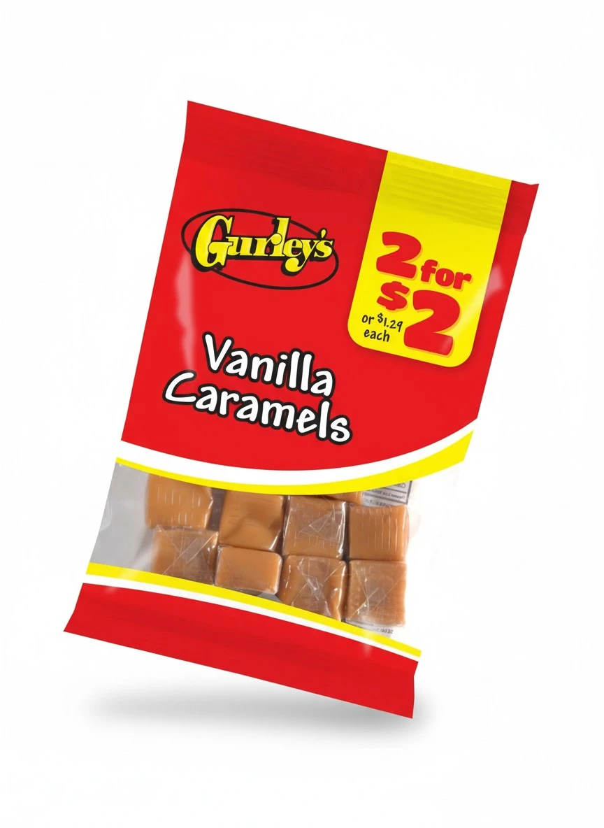 Gurley's Vanilla Caramels, Creamy Soft Caramel Candy, Rich Flavor (Pack of 12)