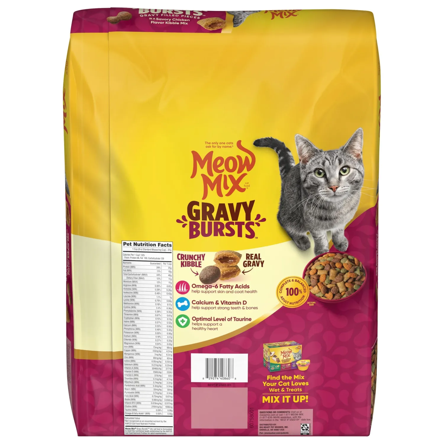 Meow Mix Gravy Bursts Savory Chicken Flavor Mix with Gravy Filled Pieces, Dry Cat Food, 13.5 Pound Bag