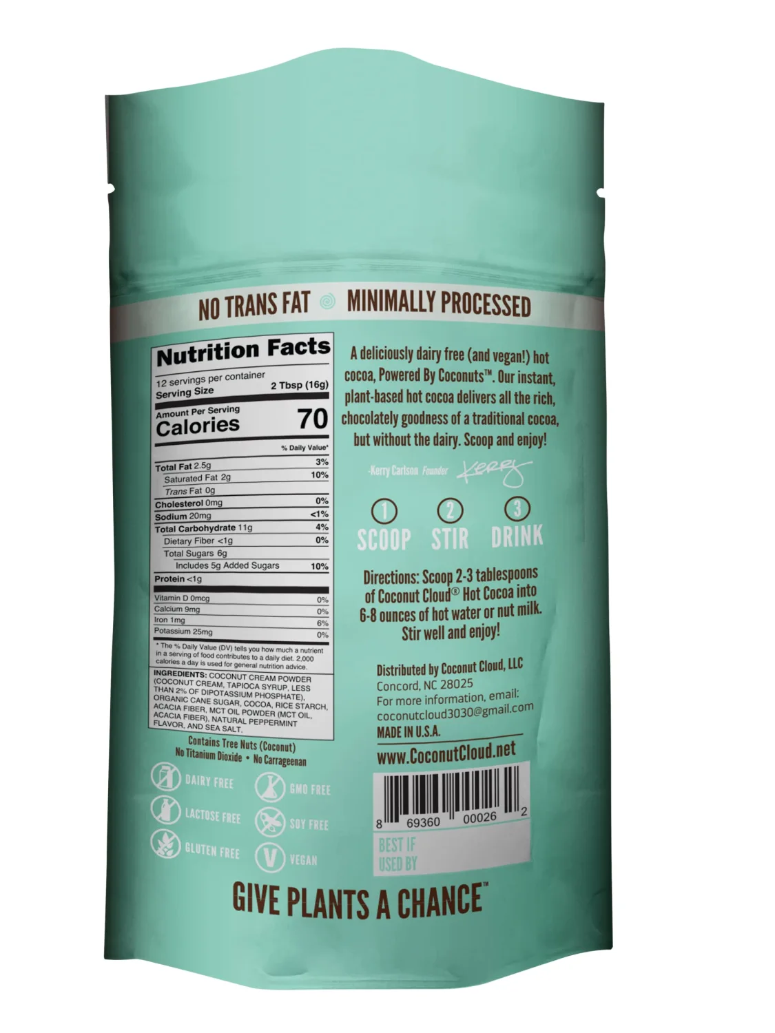Coconut Cloud: Dairy-Free Instant Peppermint Hot Cocoa Mix | Vegan, Natural, Delicious, Creamy Chocolate (Made in Colorado from Premium Coconut Milk Powder), Peppermint Cocoa, 7 oz