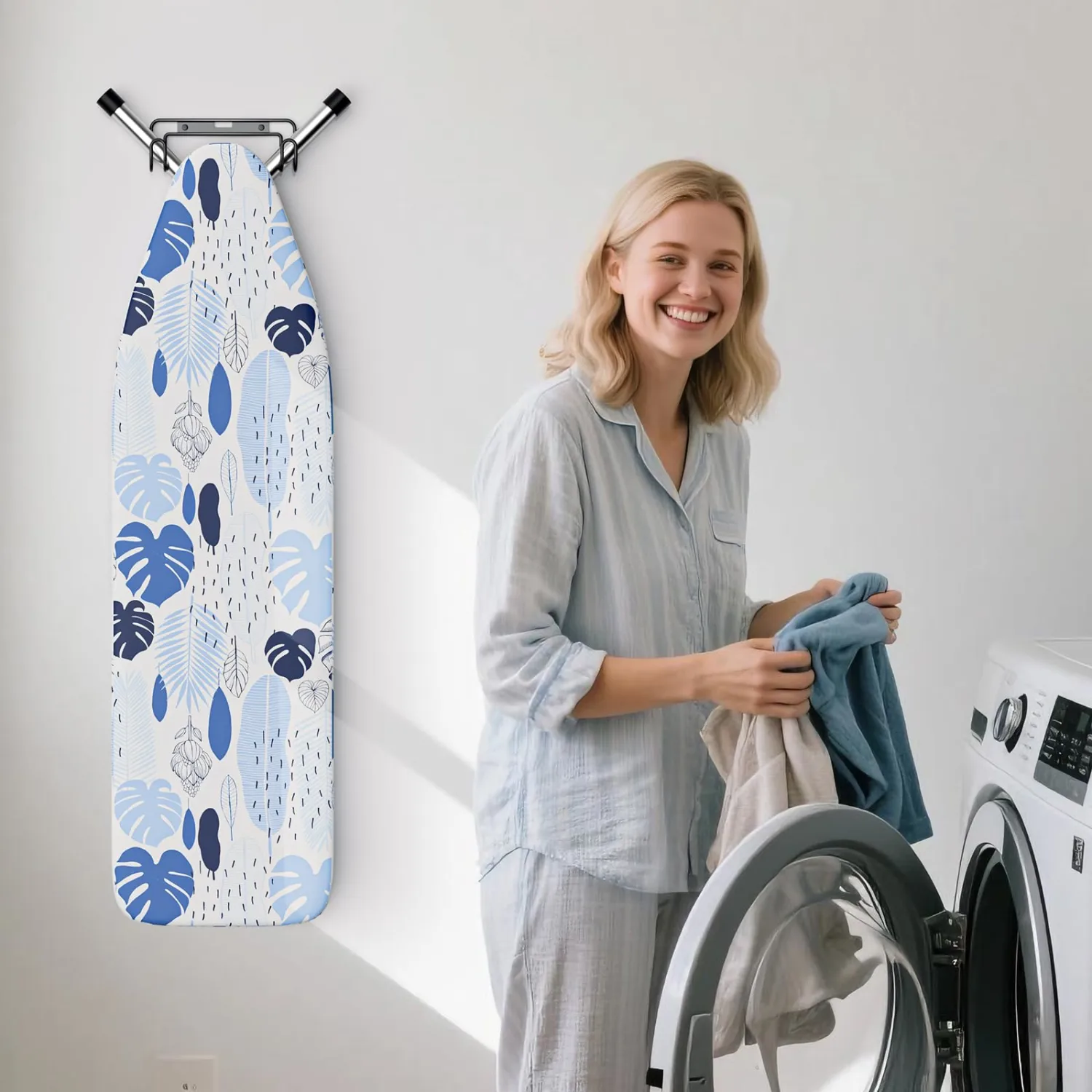 Over The Door & Wall Mount Ironing Board Hanger with Removable Hook, Metal Ironing Board Holder Organizer Wall Rack for Y & T Shaped (Black)