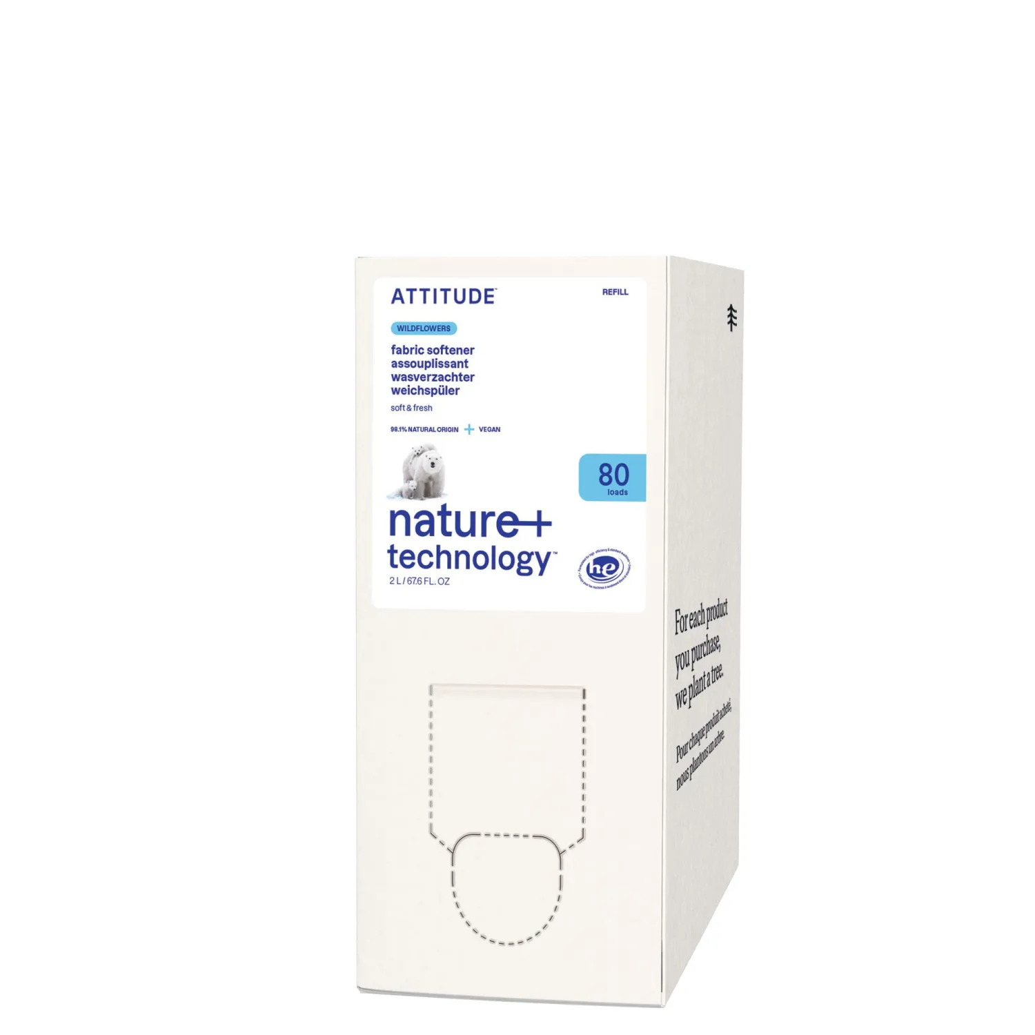 ATTITUDE Liquid Fabric Softener Refill, Plant-Based & Vegan, HE Compatible, Naturally Derived, Wildflowers Scent, 80 Loads, 67.6 Fl Oz