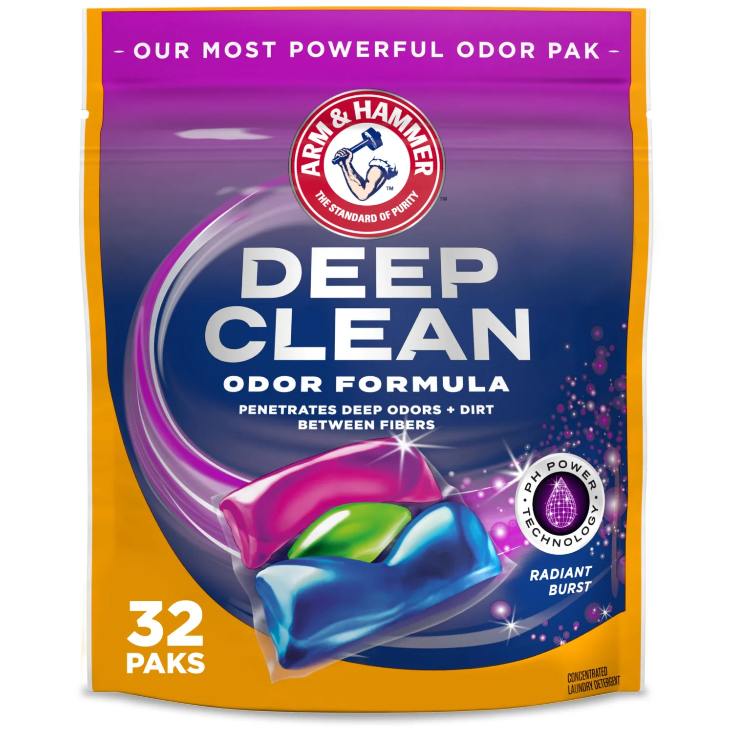 ARM & HAMMER Deep Clean Odor Formula Laundry Detergent Power Paks, 32 ct.
