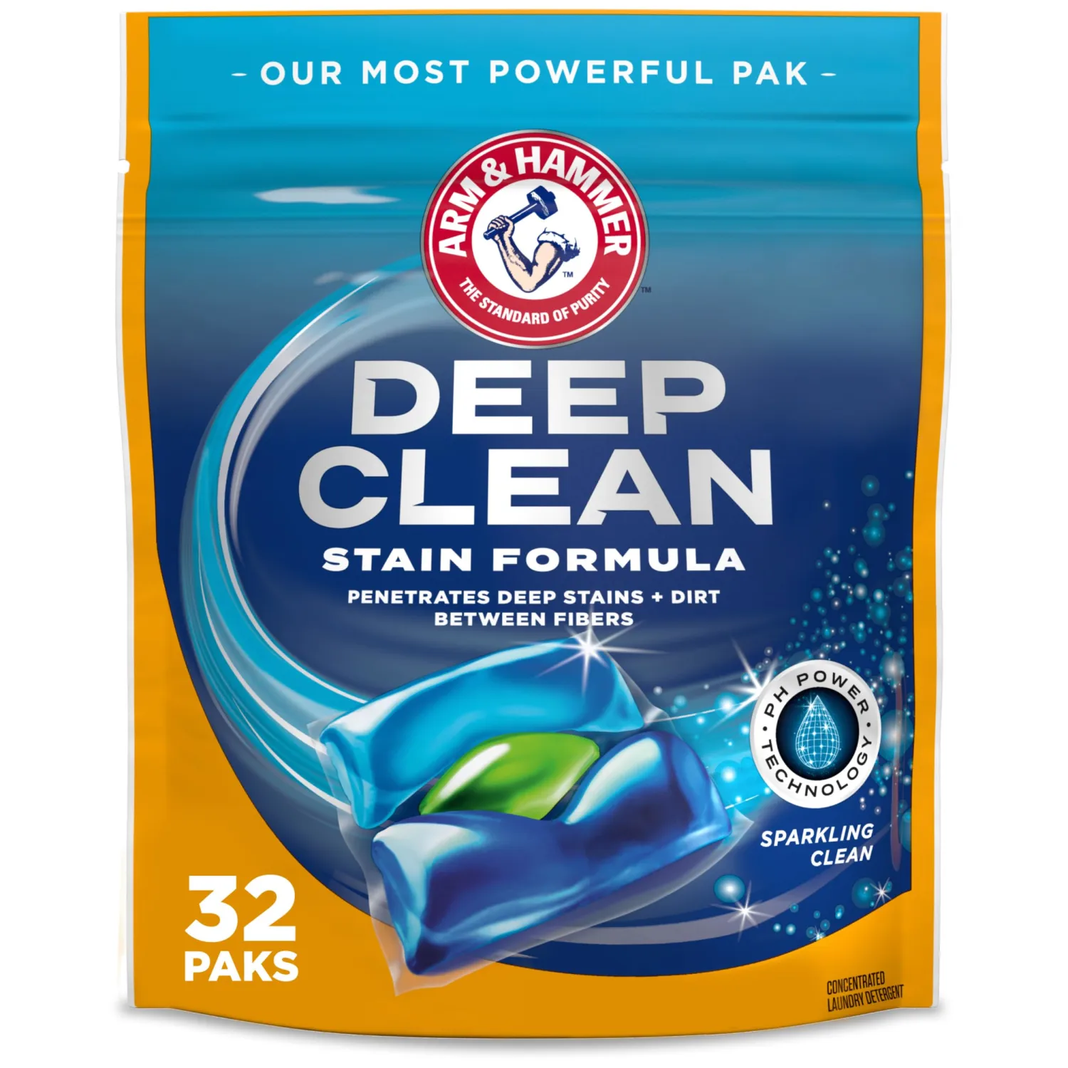 ARM & HAMMER Deep Clean Stain Formula, Laundry Detergent Power Paks, 32 ct.
