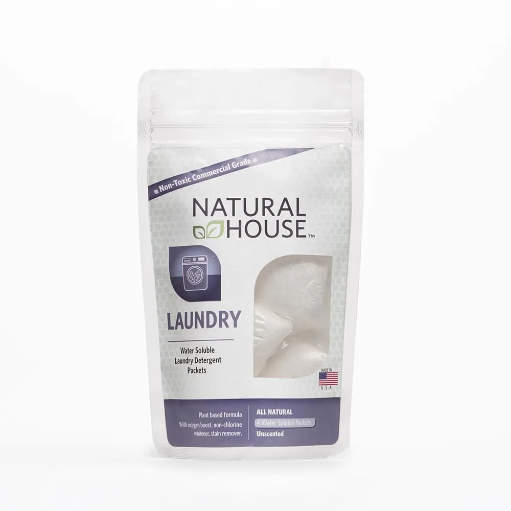Natural House Laundry - Laundry Detergent - Color Safe, Works In All Water Temperatures - Front and Top Loading Washers - Fresh Botanical Scent - Water Soluble Pouch - 4 Pack