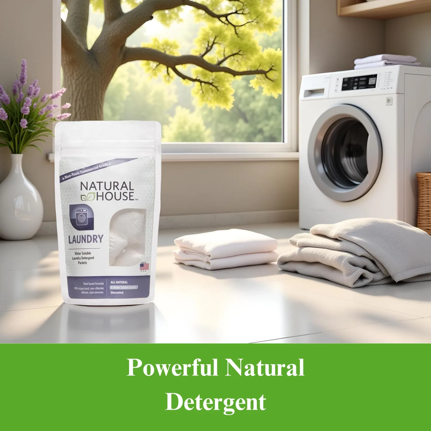 Natural House Laundry - Laundry Detergent - Color Safe, Works In All Water Temperatures - Front and Top Loading Washers - Fresh Botanical Scent - Water Soluble Pouch - 4 Pack