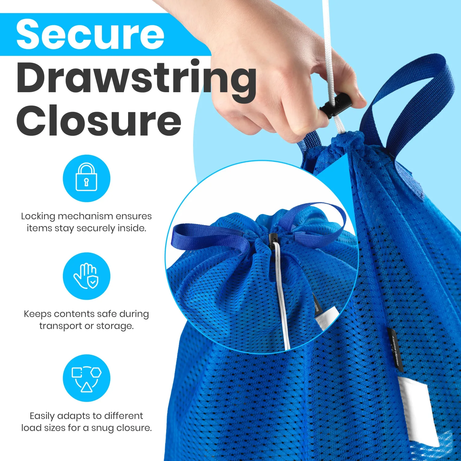 Large Mesh Laundry Bags - 2-Pack Heavy Duty with Handles & Drawstring - Machine Washable Net Laundry Sacks for College Dorm, Camp, Travel, Bedding & Clothes Storage (Blue)