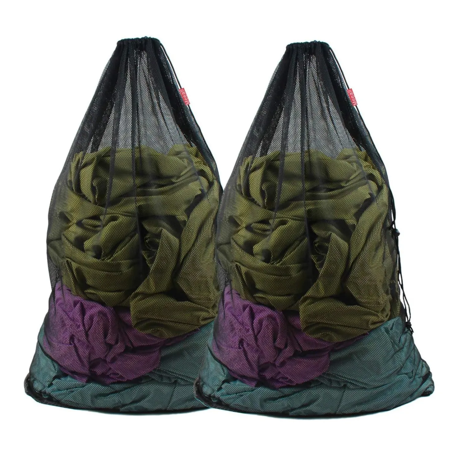 2 Pack Mesh Laundry Bags, 23 x 35 Inches Heavy Duty Mesh Wash Bags with Drawstring Closure for College, Dorm, Travel, Family and Apartment Dwellers, Black