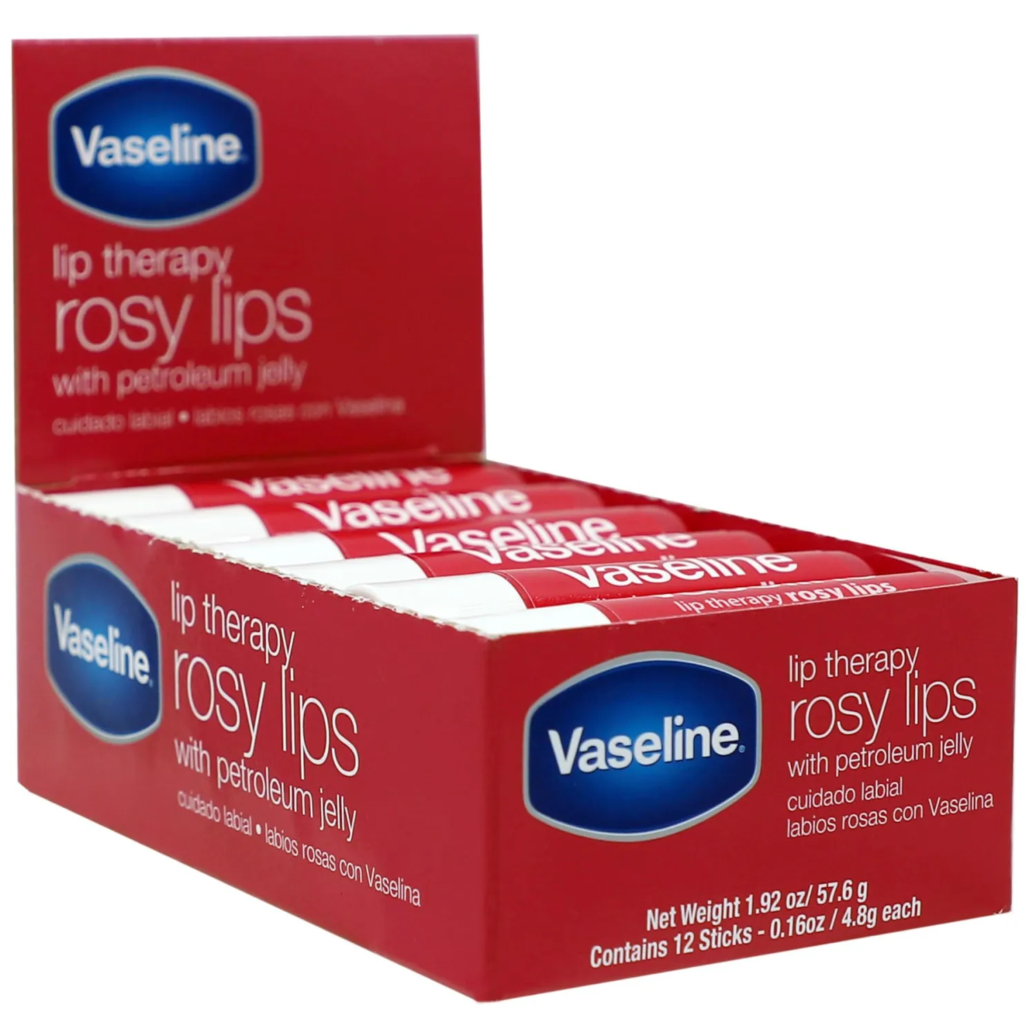Vaseline Lip Rosy, Fast-Acting Nourishment, Ideal for Chapped, Dry, Cracked, or Damaged Lips, Lip Balm,12 Sticks, 1 Box